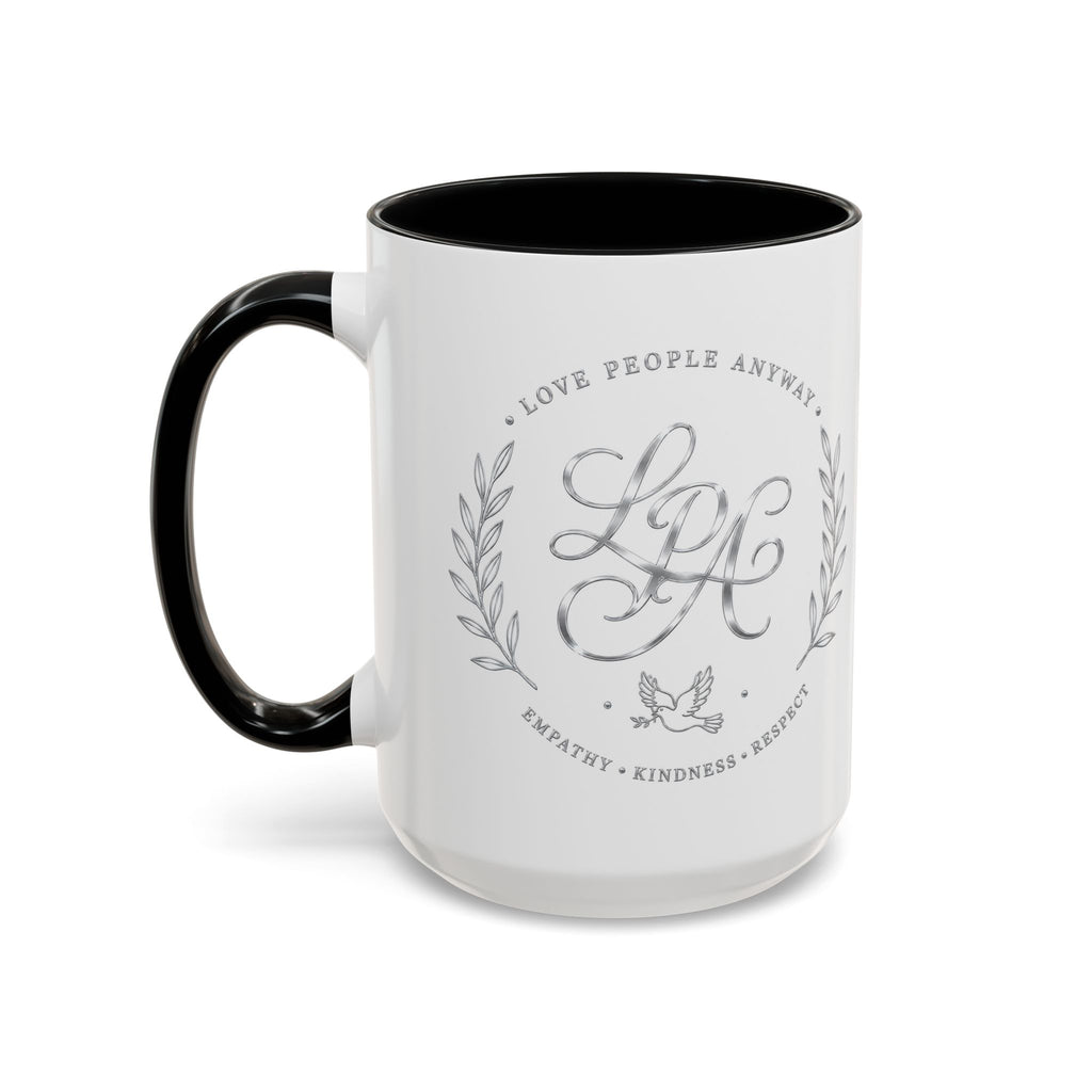 Love People Anyway Silver Accent Coffee Mug | Inspirational Monogram Mug | Faith Freedom Creations