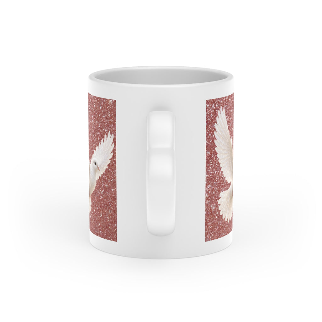 Peace Dove Heart Mug | Rose Gold Sparkle Ceramic Coffee Mug | White Dove Gift