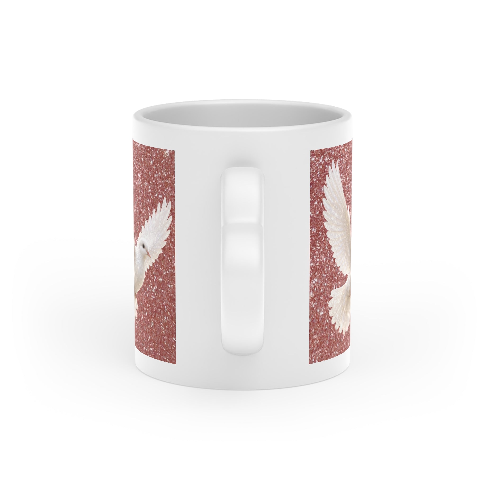 Peace Dove Heart Mug | Rose Gold Sparkle Ceramic Coffee Mug | White Dove Gift