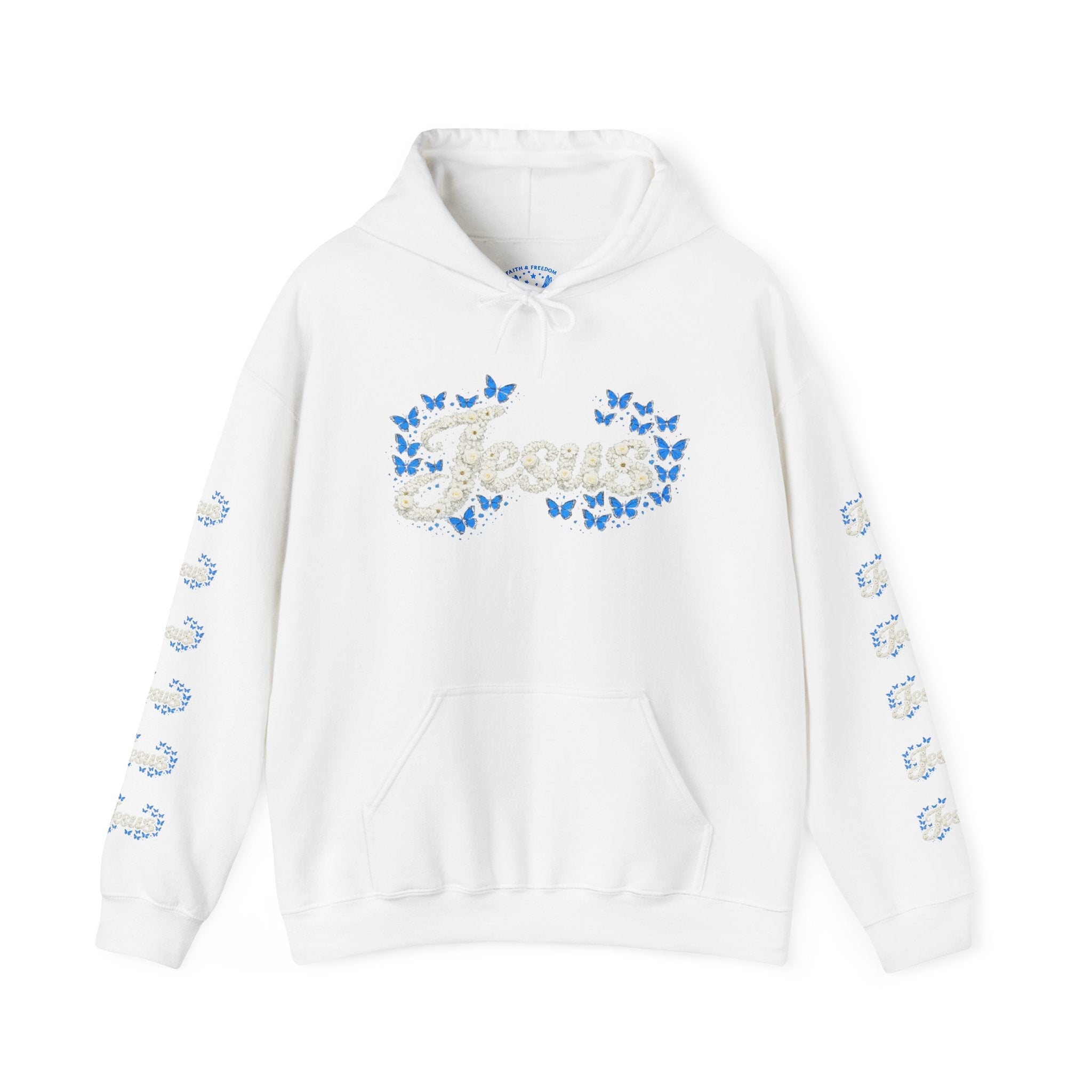 Butterfly Blossoms Hoodie — "Jesus" Floral Script Pullover