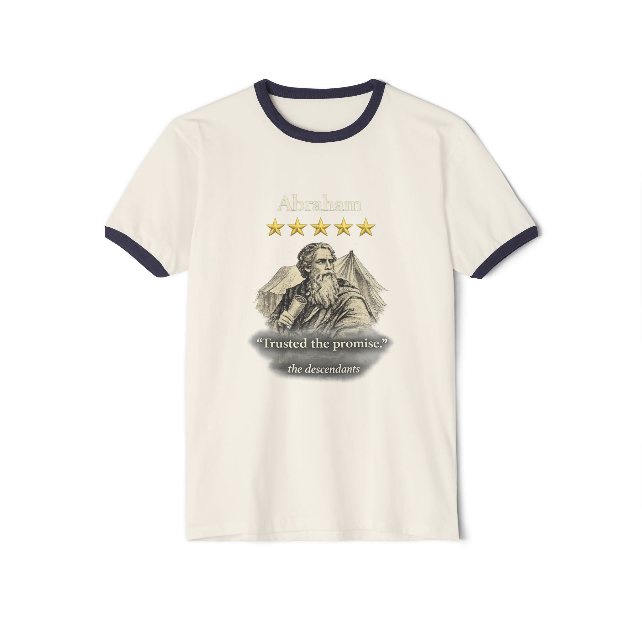 Abraham – Ringer Tee | “I Trusted the Promise” Vintage Graphic – Five-Star Faith Series