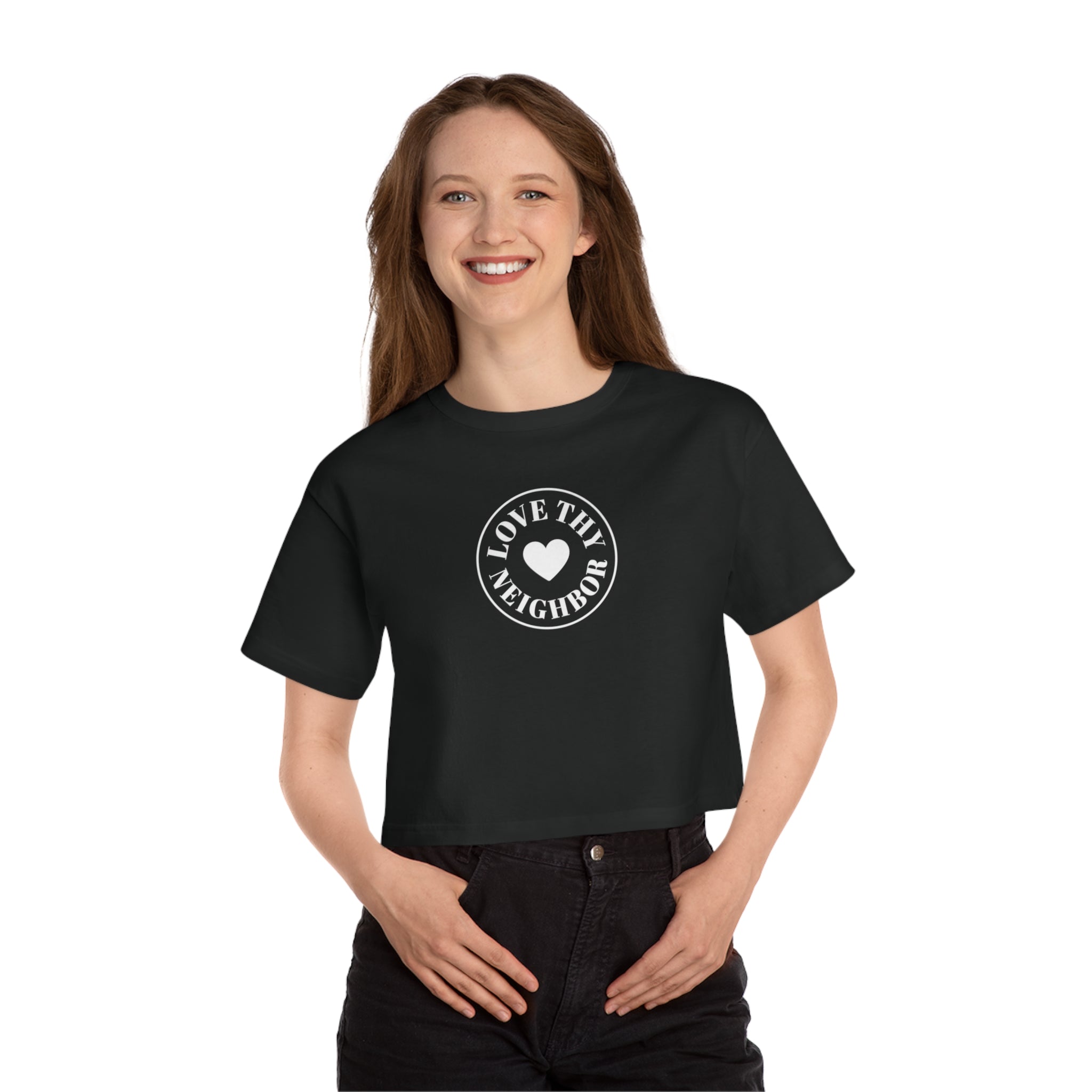 Love Thy Neighbor Cropped T-Shirt — Christian Faith Verse Tee