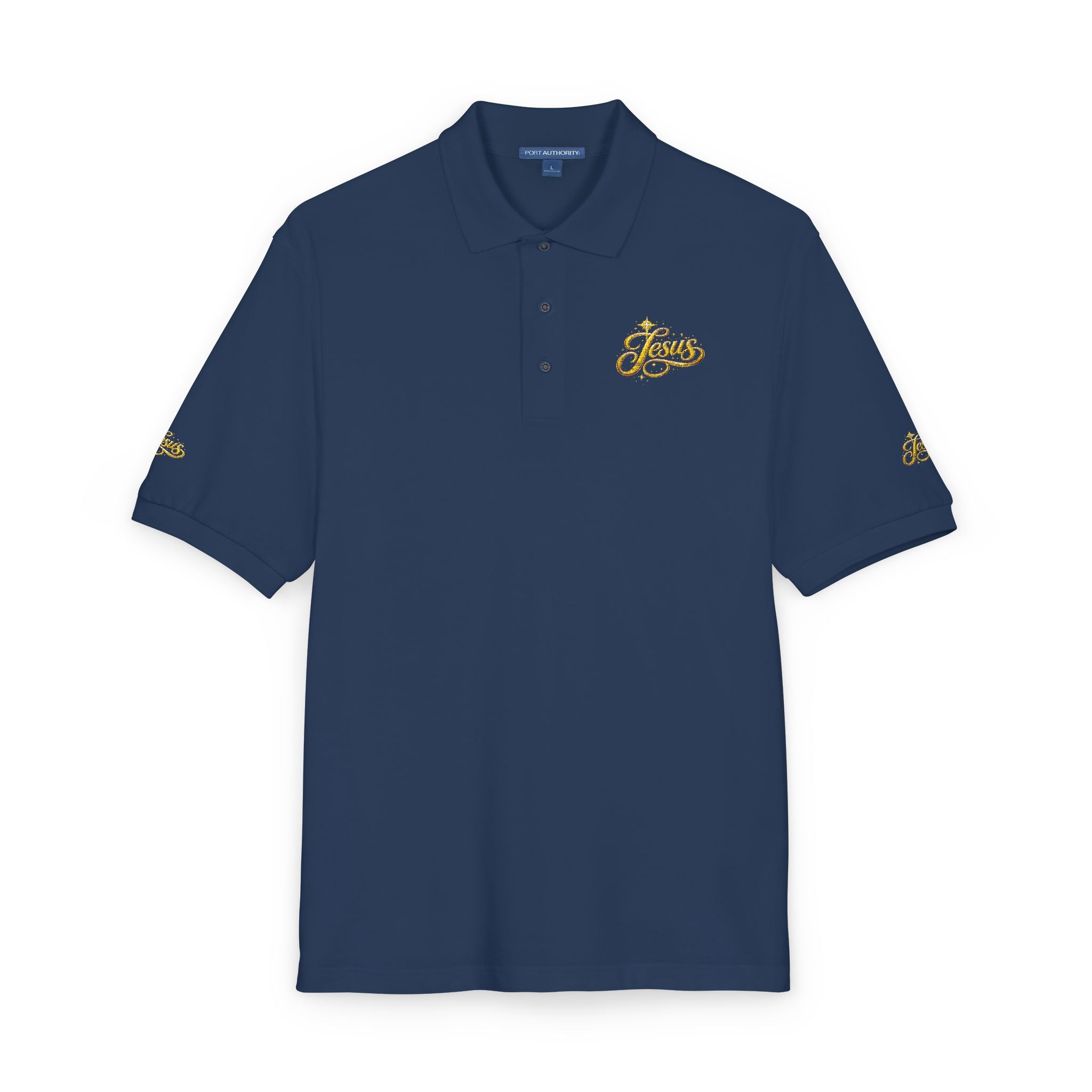 Jesus Gold Fleur Embroidered Polo – Christian Faith Collared Shirt | Elegant Unisex Church Polo