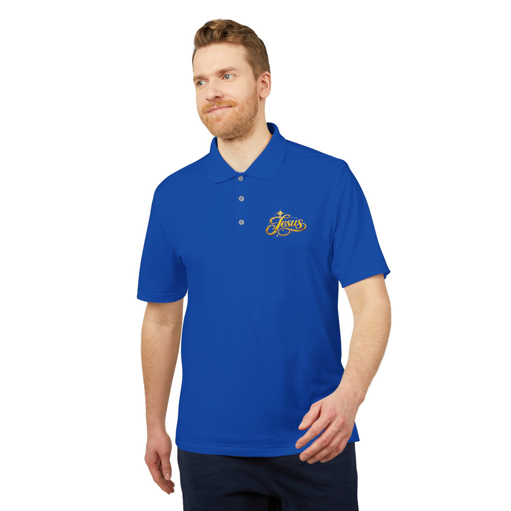 'Jesus' Script Embroidered Polo — Gold Faith Golf Shirt