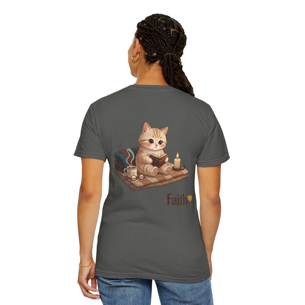 Cozy Cat Prayer T-Shirt — Faith Heart Cat Tee | Christian Cat Lover Shirt