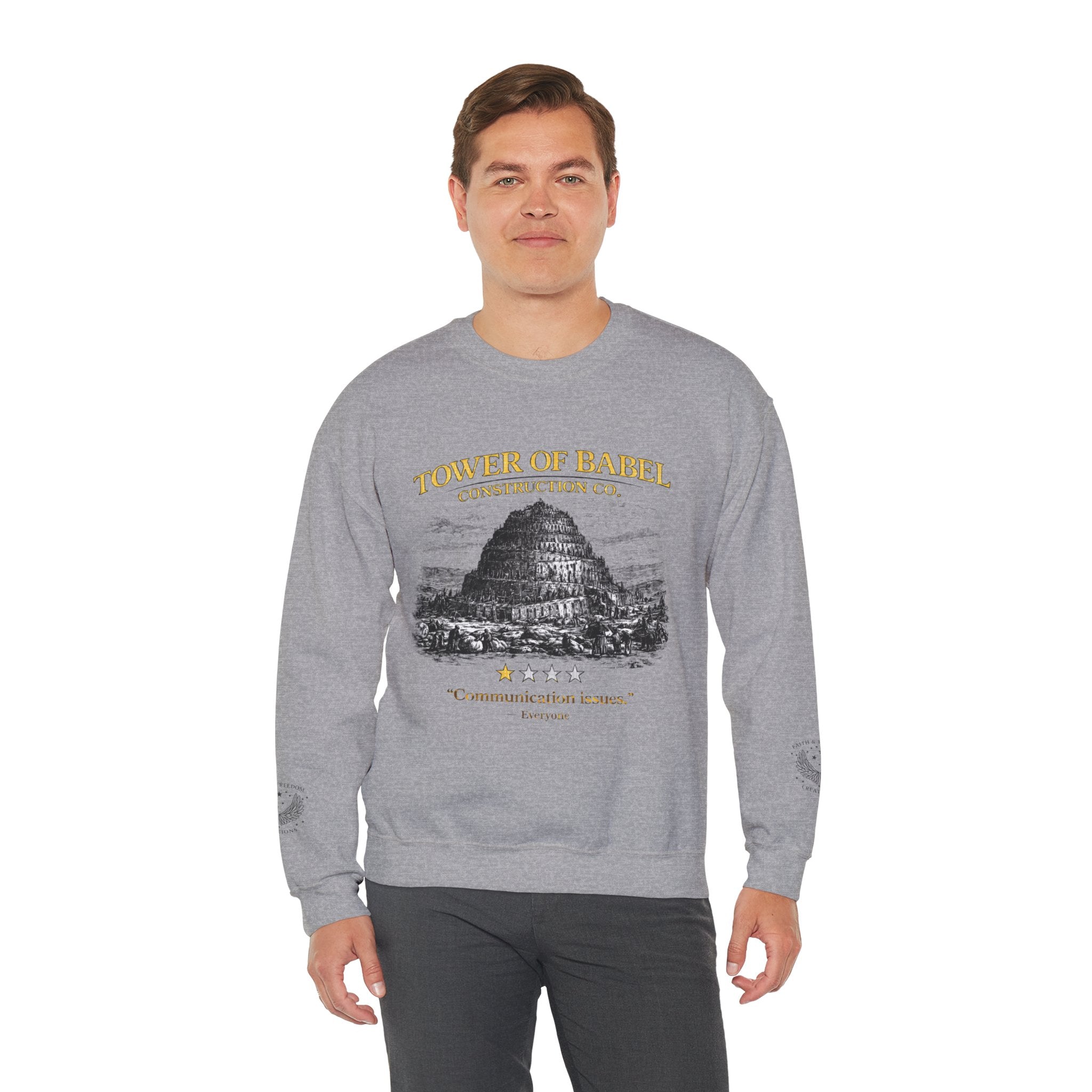 Tower of Babel – Crewneck Sweatshirt | “Review” Vintage Graphic – Five-Star Faith Series