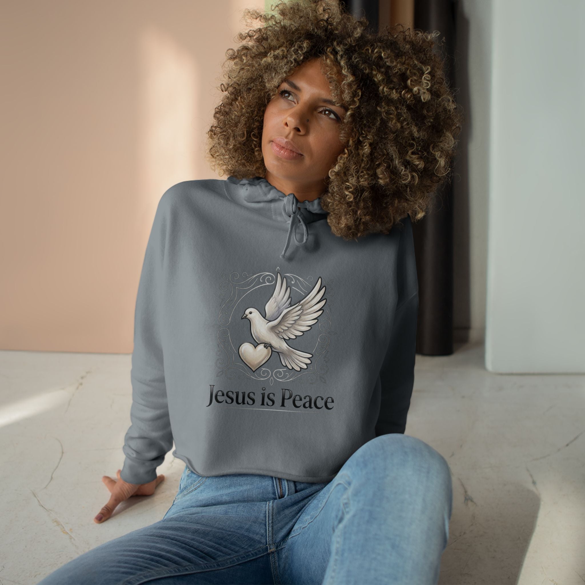 Jesus Is Peace Cropped Hoodie — Dove Faith Graphic