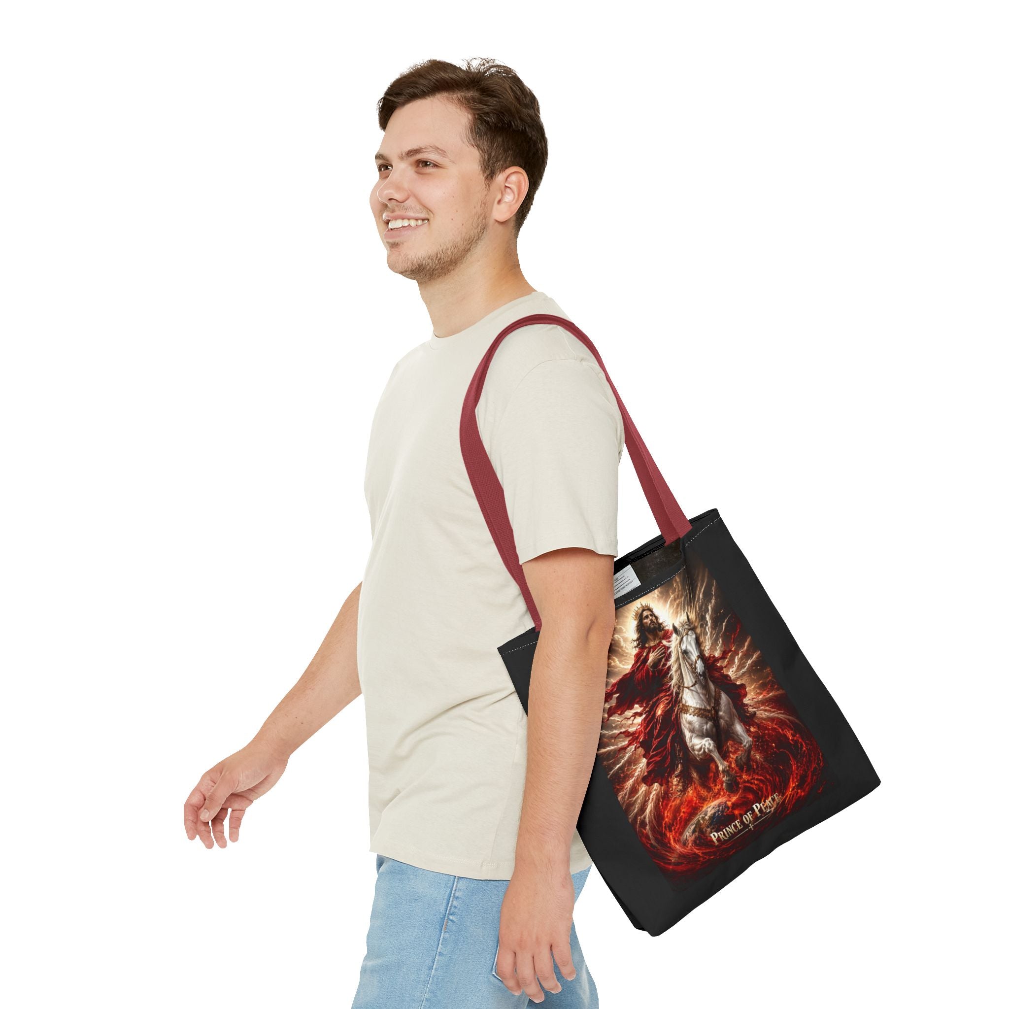 Prince of Peace Tote Bag | Jesus Riding White Horse Christian Tote | Inspirational Faith Carryall