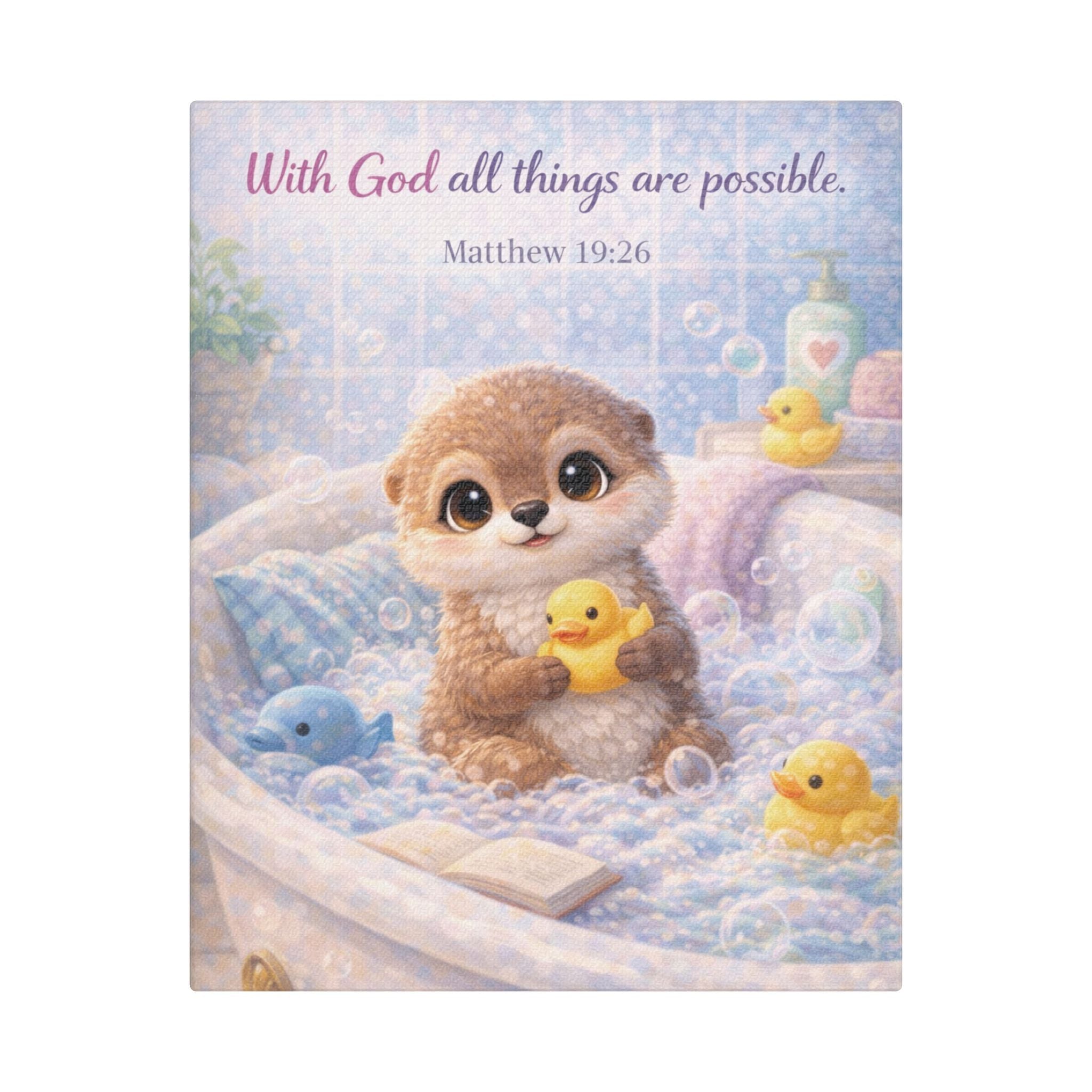 Scripture Woodland Animals – Otter – Matthew 19:26 Canvas Print