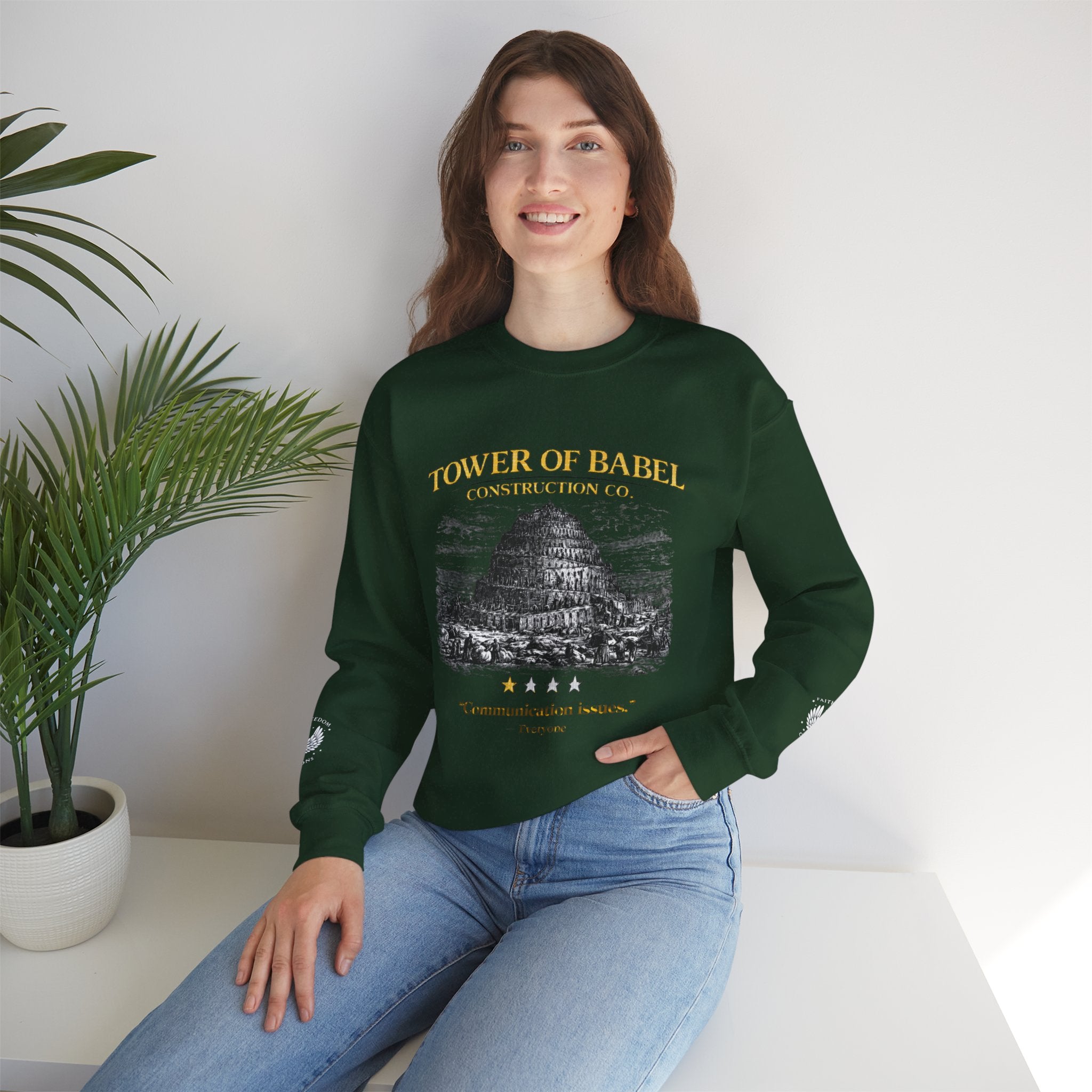 Tower of Babel – Crewneck Sweatshirt | “Review” Vintage Graphic – Five-Star Faith Series