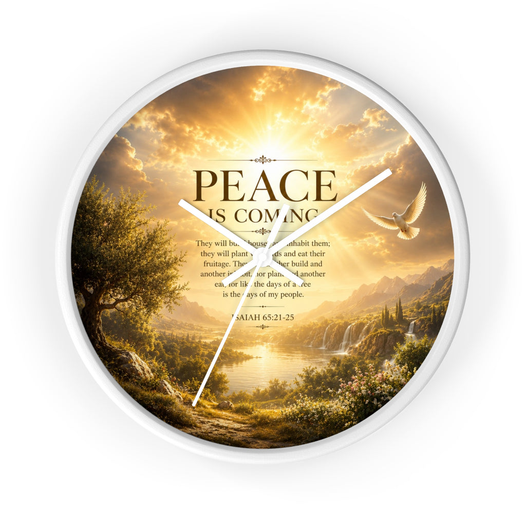 Peace Is Coming Wall Clock | Inspirational Christian Dove Decor | Silent Sunrise Quote Clock