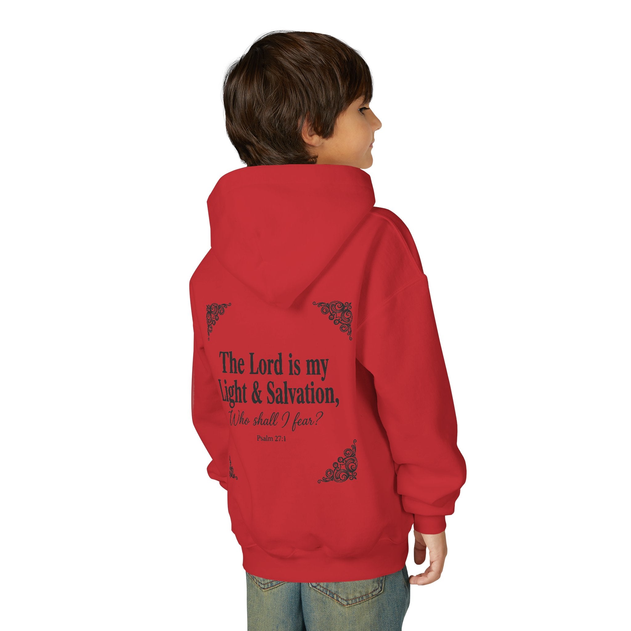 Youth “The Lord is My Light & Salvation” Hoodie – Psalm 27 Christian Kids Sweatshirt