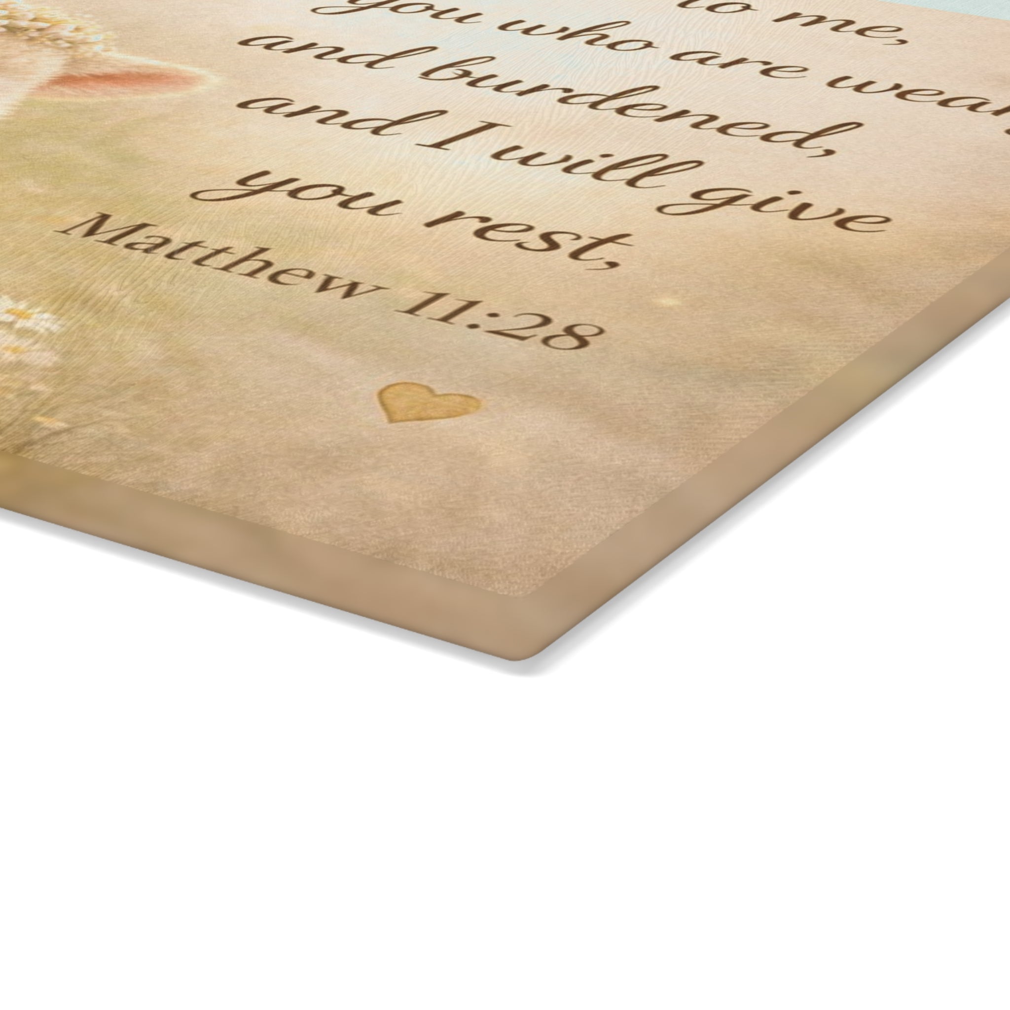 Matthew 11:28 Lamb Glass Cutting Board – Christian Faith Kitchen Decor | Inspirational Scripture Kitchen Board
