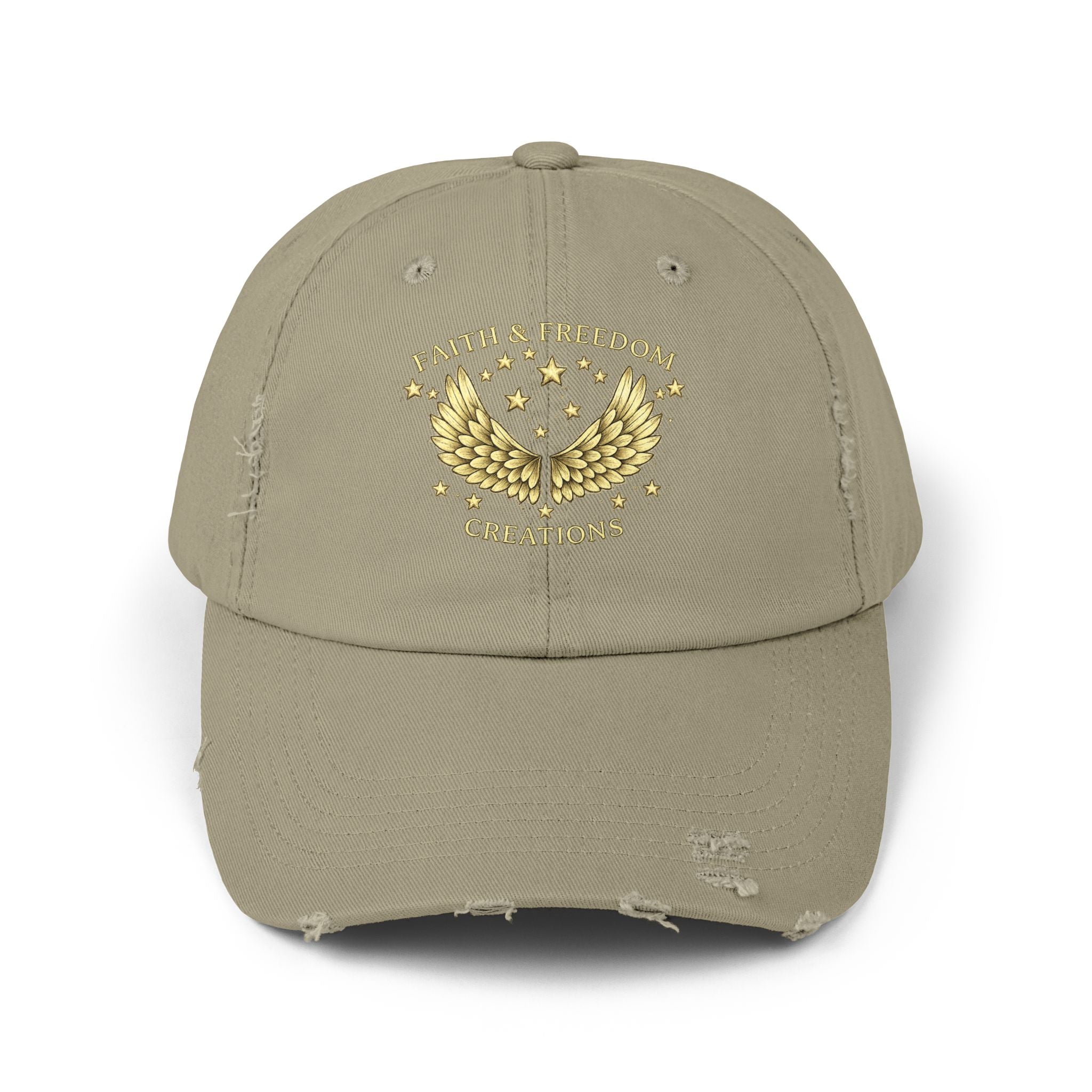 Faith & Freedom – Distressed Cap | Vintage Winged Stars Embroidered Hat