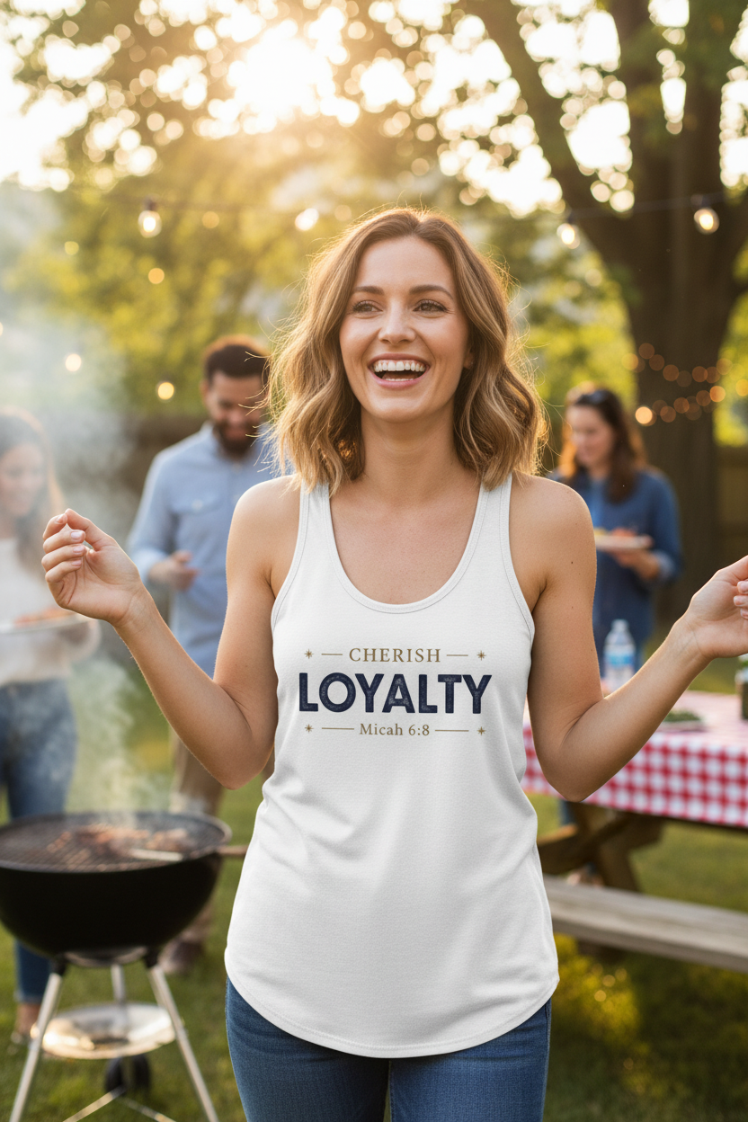 Cherish Loyalty – Women’s Racerback Tank | Inspirational Faith Graphic