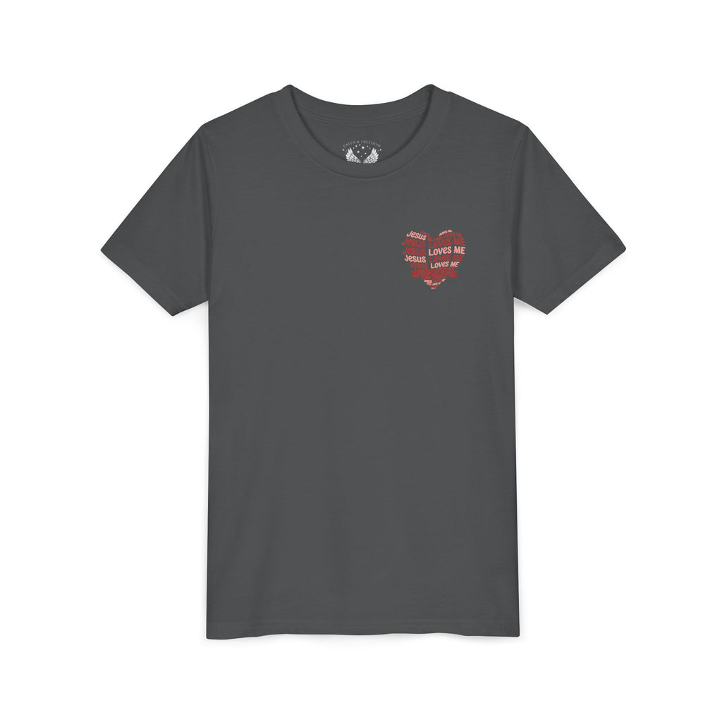 Jesus Loves Me Youth T-Shirt – Heart Word Cloud Christian Kids Tee | Faith Inspired Youth Shirt