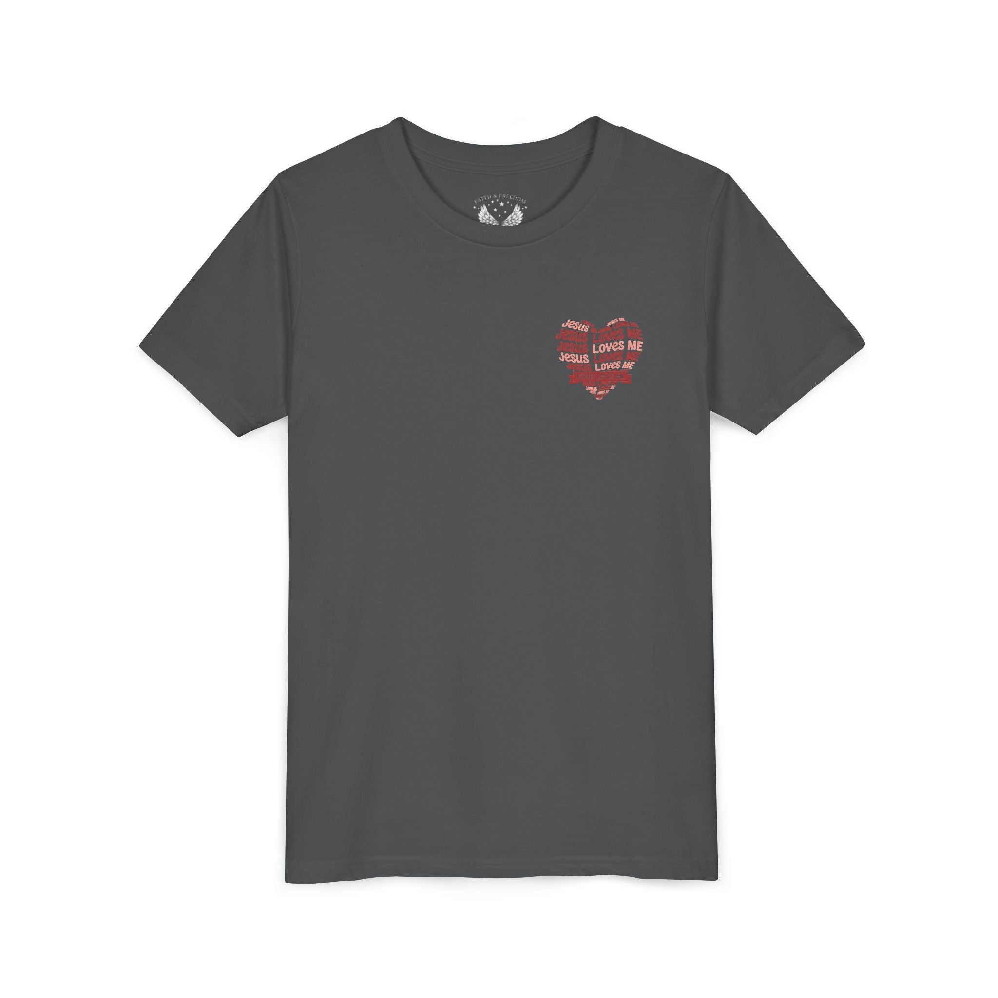 Jesus Loves Me Youth T-Shirt – Heart Word Cloud Christian Kids Tee | Faith Inspired Youth Shirt