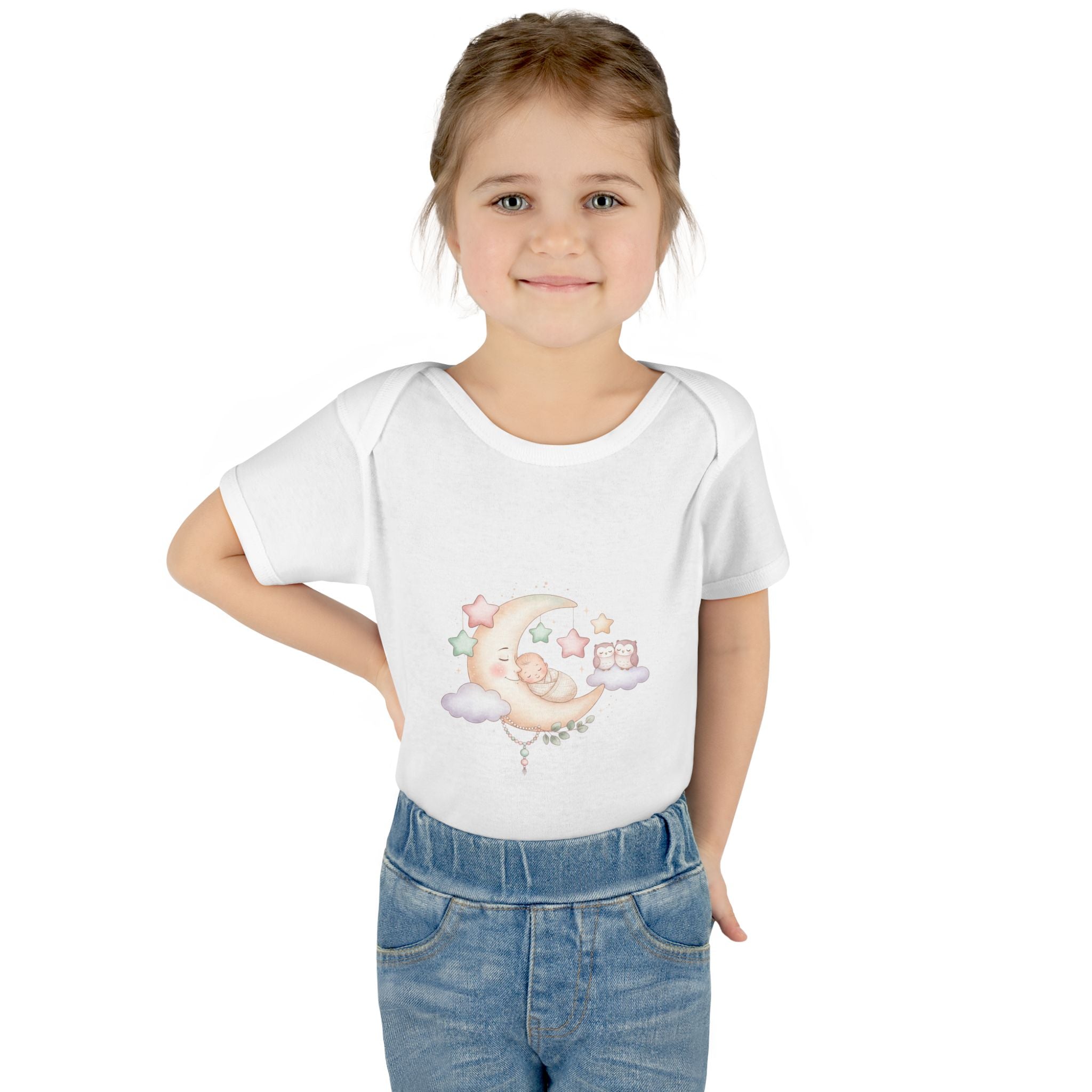 Pastel Moon & Stars Baby Bodysuit – Sleepy Moon Newborn Onesie | Cozy Baby Outfit