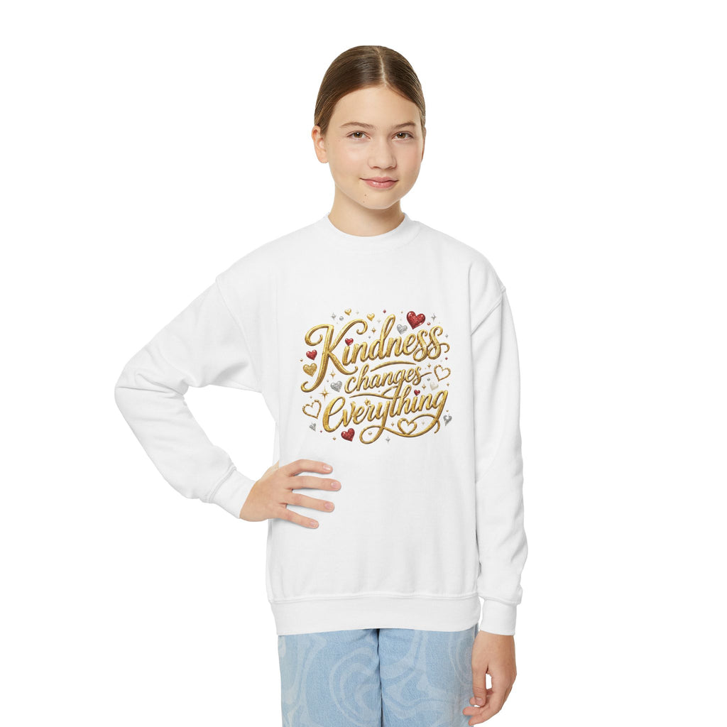 Kindness Changes Everything Youth Crewneck Sweatshirt – Inspirational Kids Pullove