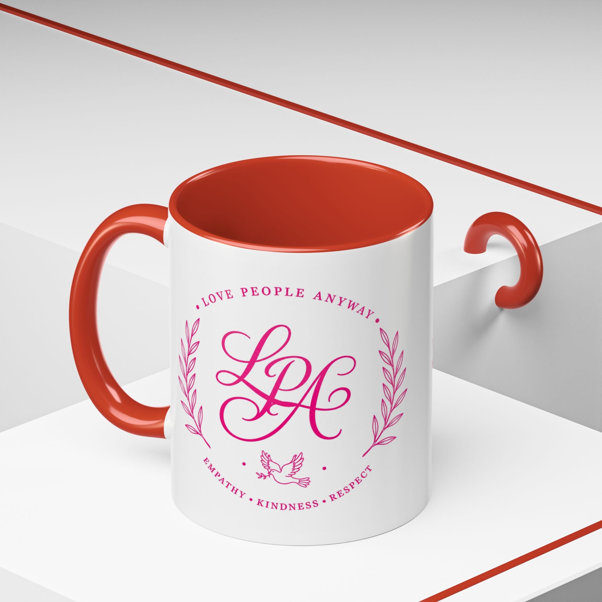 Love People Anyway Coffee Mug | Inspirational Pink Monogram Mug | Faith Freedom Creations