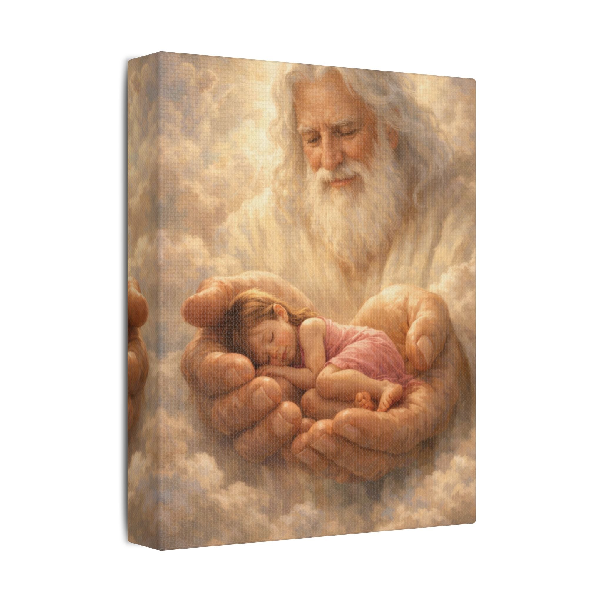 Safely in His Hands Canvas — Sleeping 'Lil' Girl' in God's Embrace Wall Art