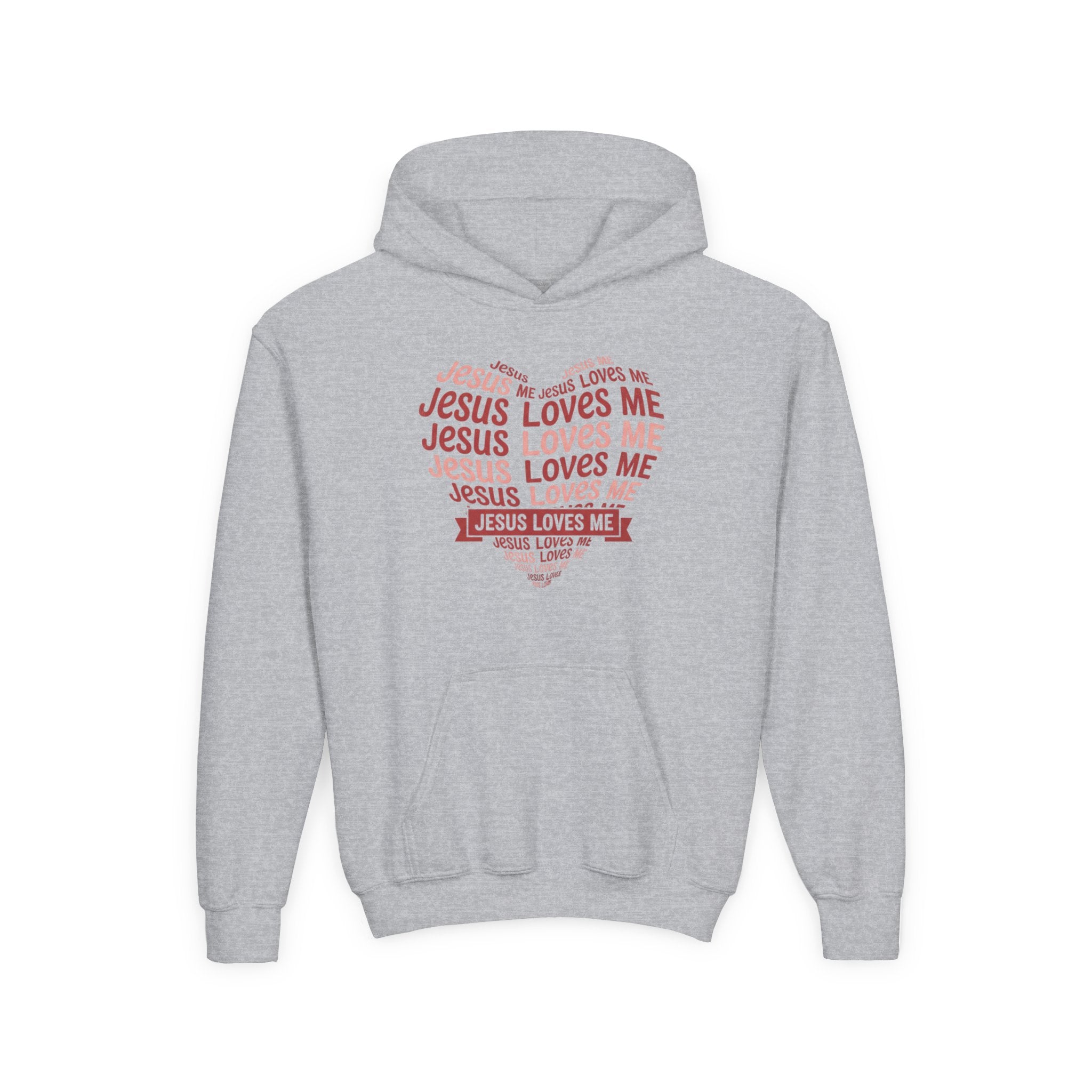 Jesus Loves Me Youth Hoodie – Heart Word Cloud Christian Kids Sweatshirt | Faith Inspired Kids Apparel