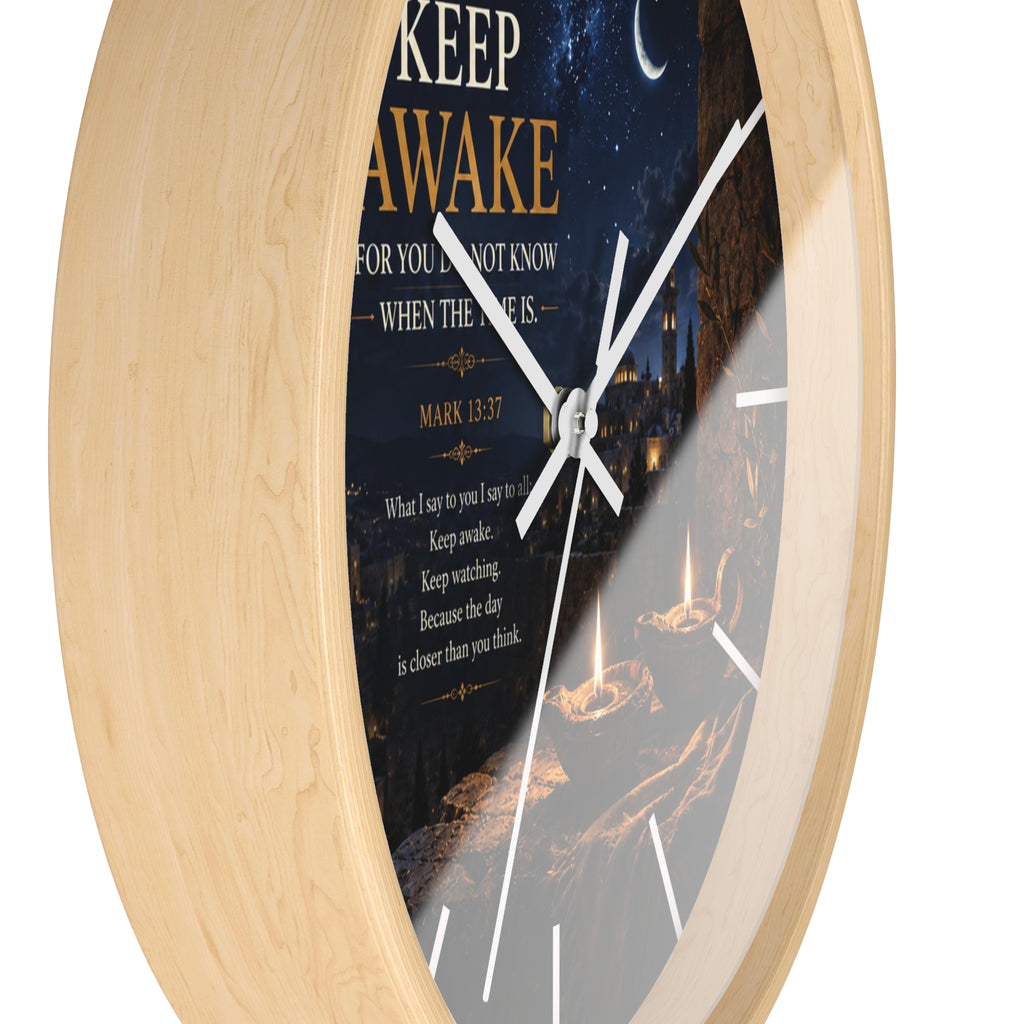 Keep Awake Wall Clock | Mark 13:37 Christian Nightscape Clock | Inspirational Faith Decor