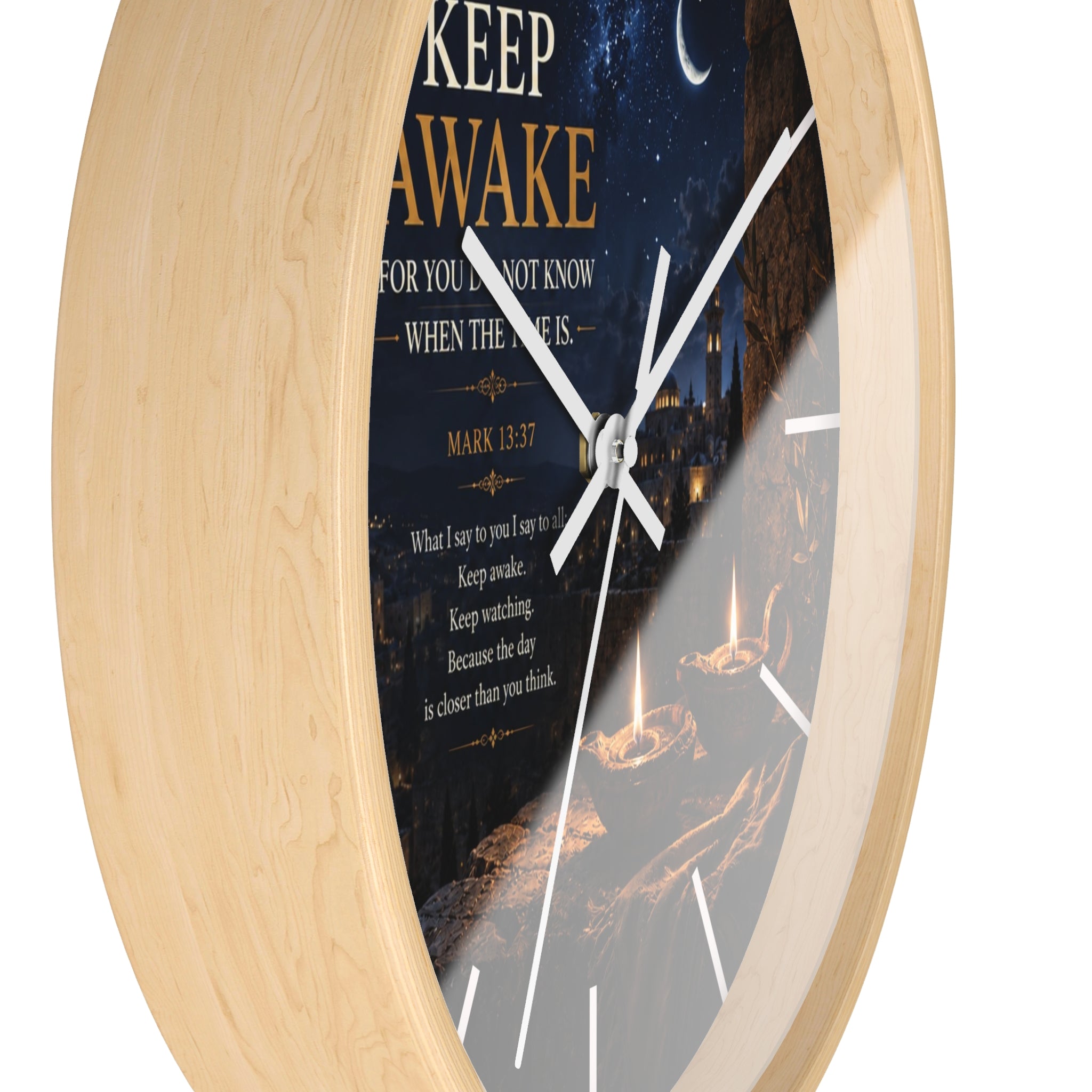 Keep Awake Wall Clock | Mark 13:37 Christian Nightscape Clock | Inspirational Faith Decor
