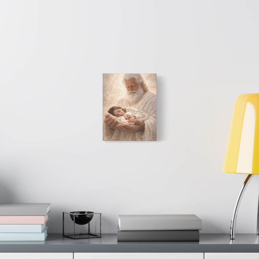 Safely in His Hands Canvas — 'Mom & Baby' Sleeping in God's Embrace Wall Art