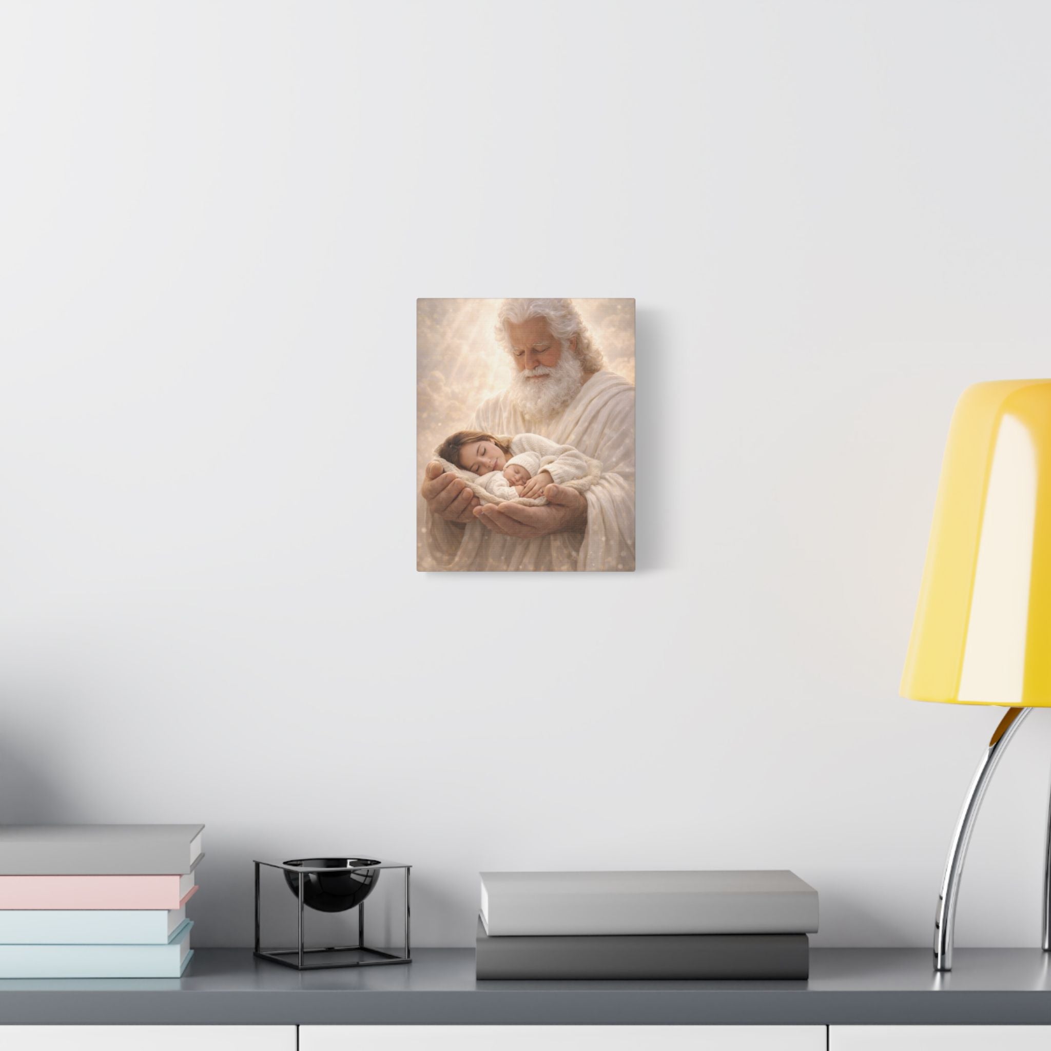 Safely in His Hands Canvas — 'Mom & Baby' Sleeping in God's Embrace Wall Art