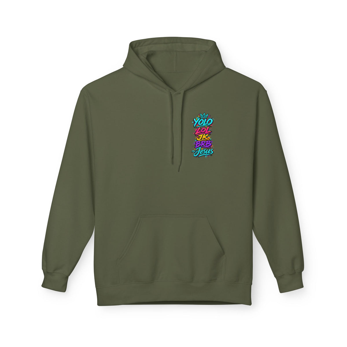 YOLO LOL JK BRB Jesus Hoodie | Neon Christian Graffiti Gildan Softstyle Pullover| Unisex