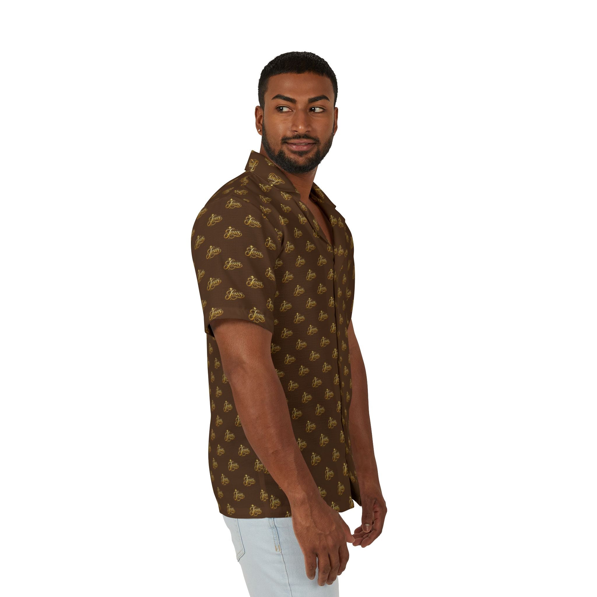 Jesus Brown Vintage Surf Hawaiian Shirt – Premium Christian Camp Button-Up | Retro Faith Beach Shirt