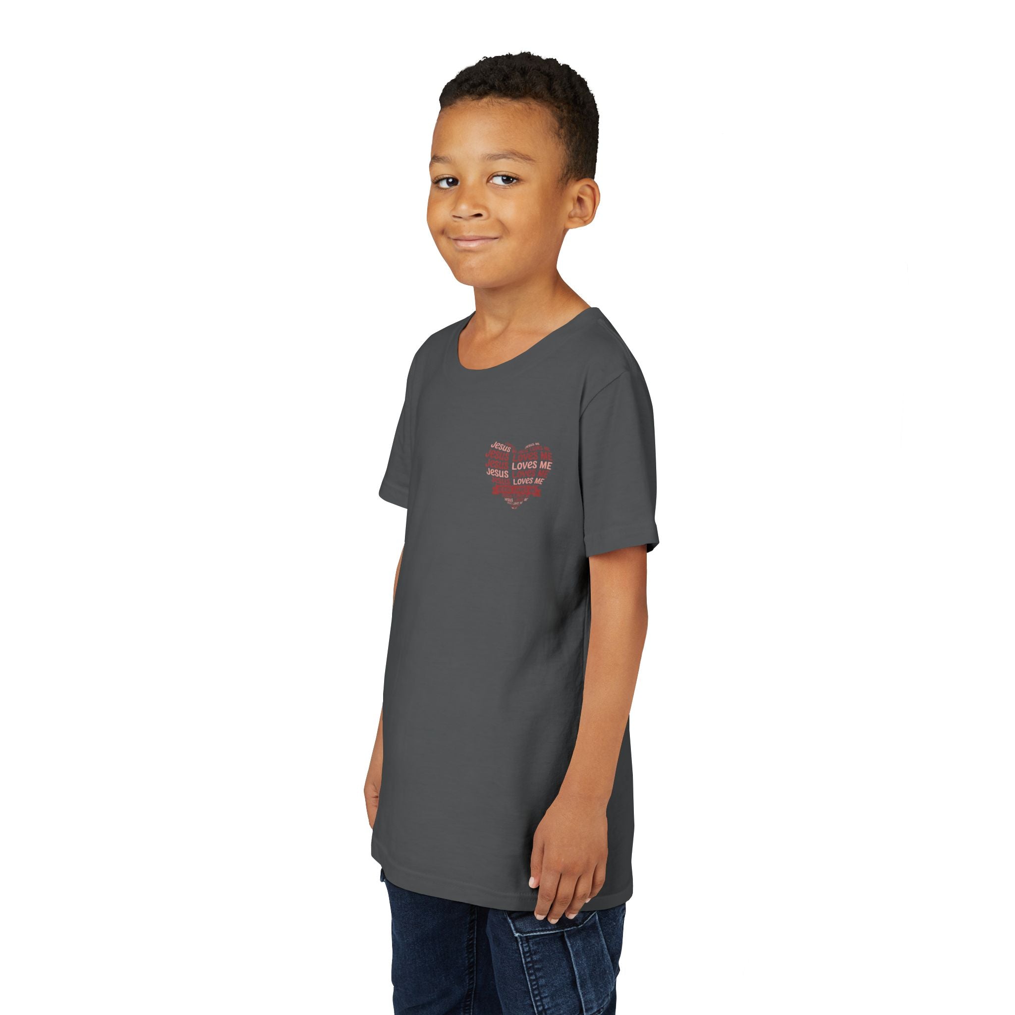 Jesus Loves Me Youth T-Shirt – Heart Word Cloud Christian Kids Tee | Faith Inspired Youth Shirt
