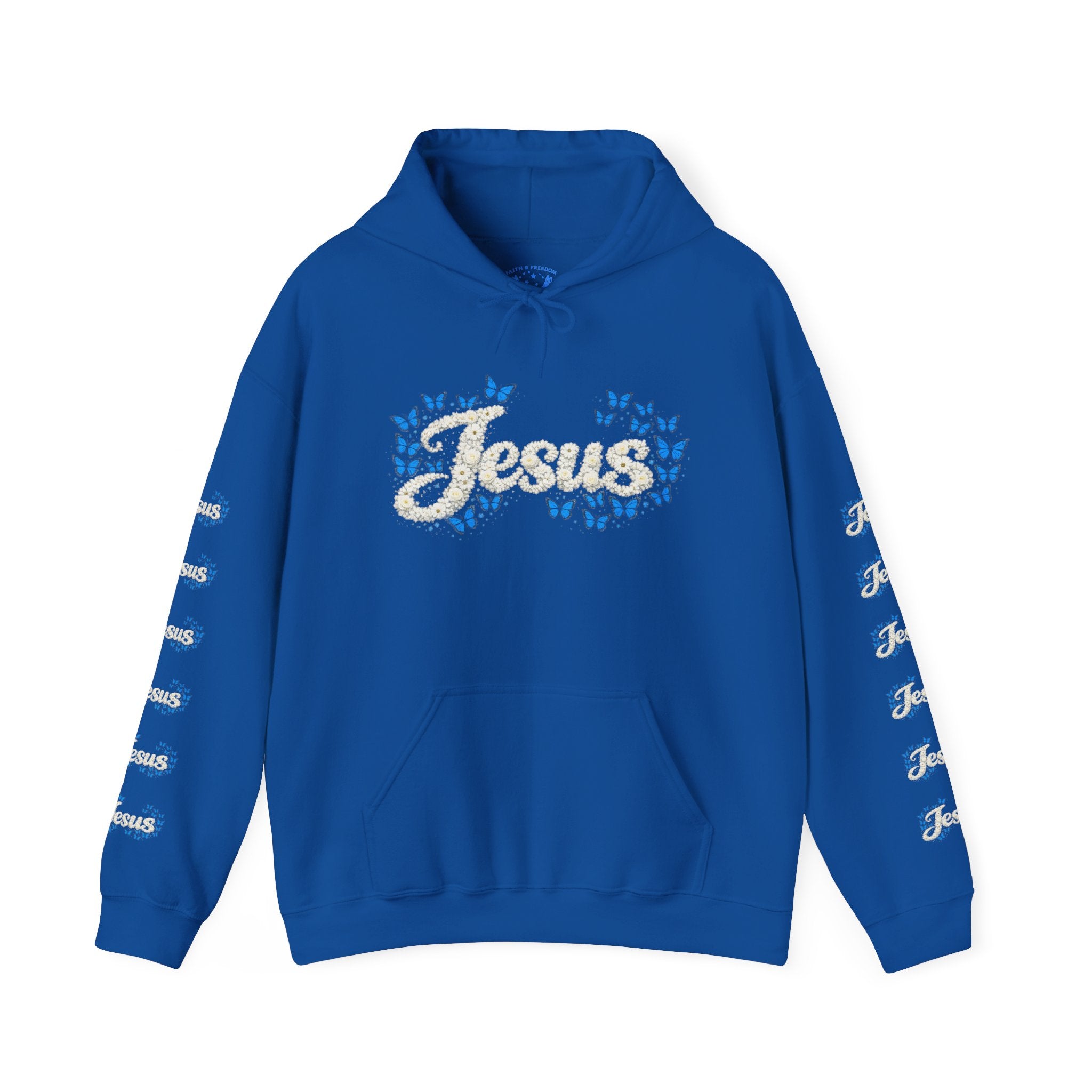 Butterfly Blossoms Hoodie — "Jesus" Floral Script Pullover