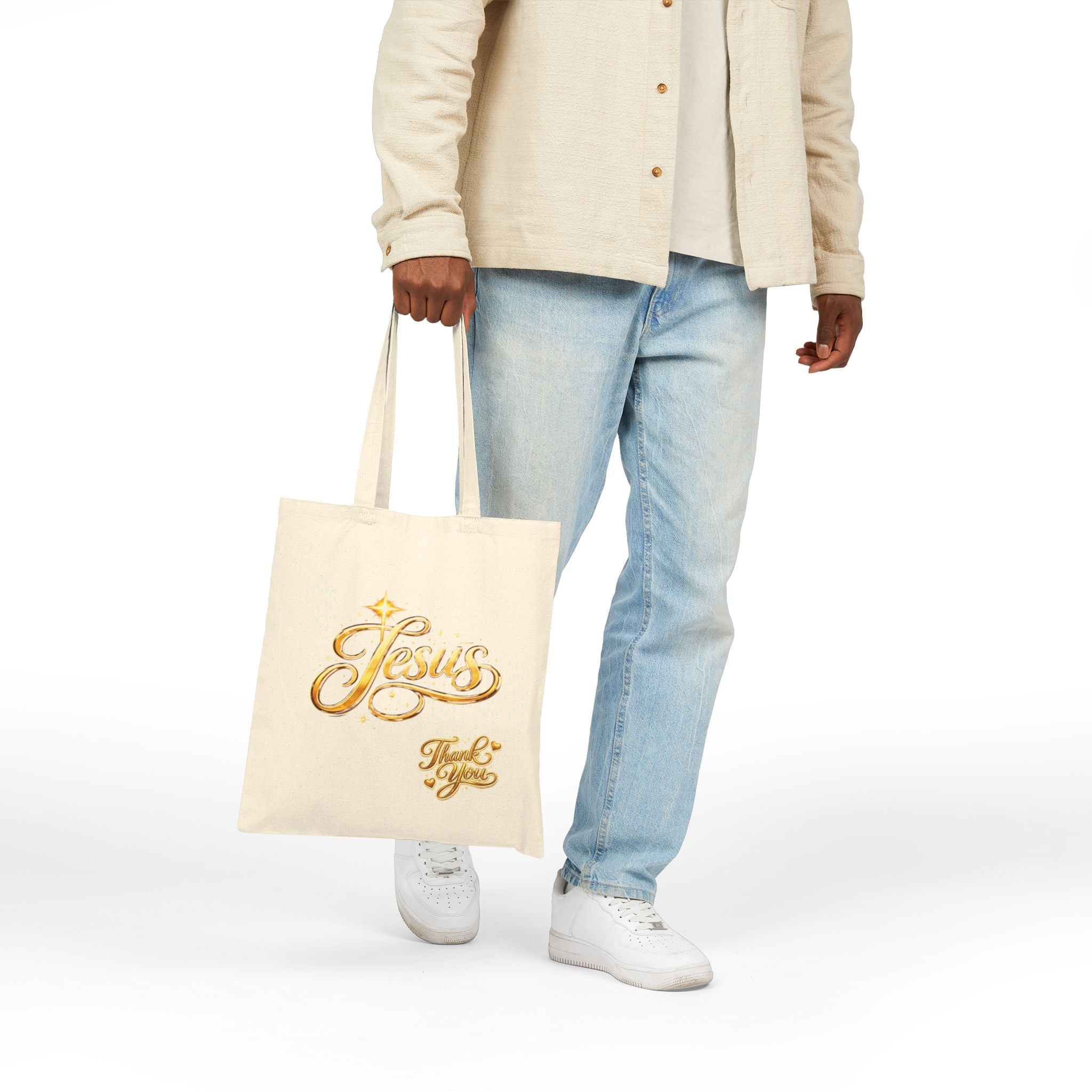 Jesus Script Canvas Tote Bag – Christian Faith Thank You Tote | Church & Bible Bag