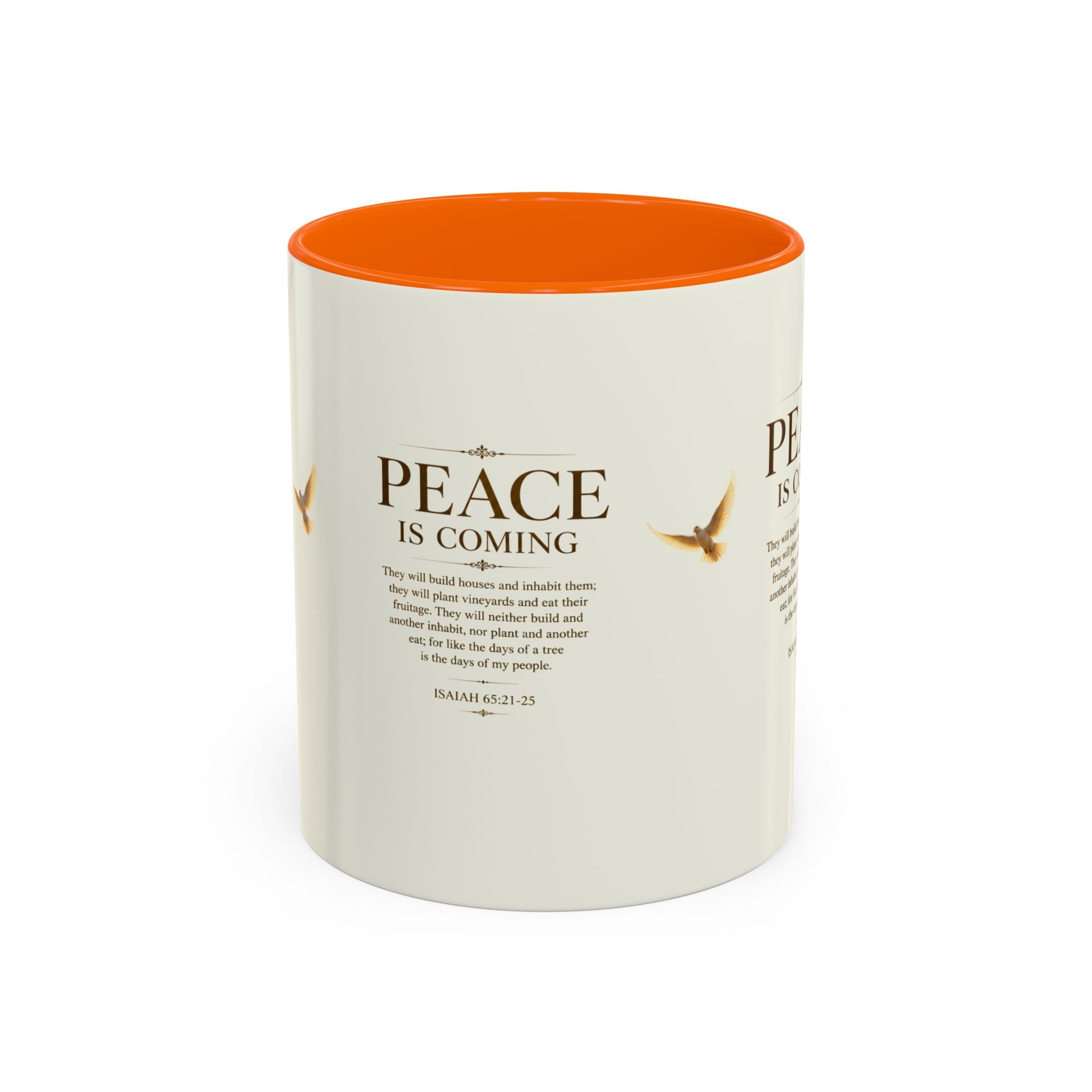 Peace Is Coming Accent Coffee Mug | Isaiah 65:21-25 Christian Mug | Inspirational Faith Gift