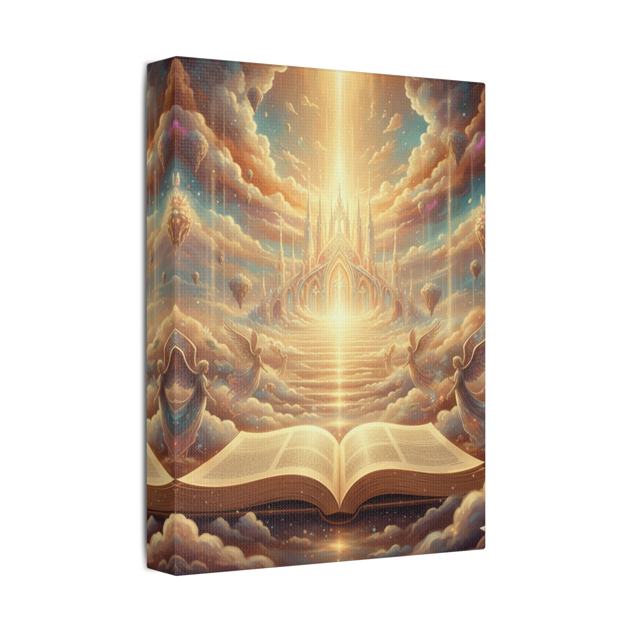 Heavenly Scripture Canvas — Radiant Open Bible Wall Art