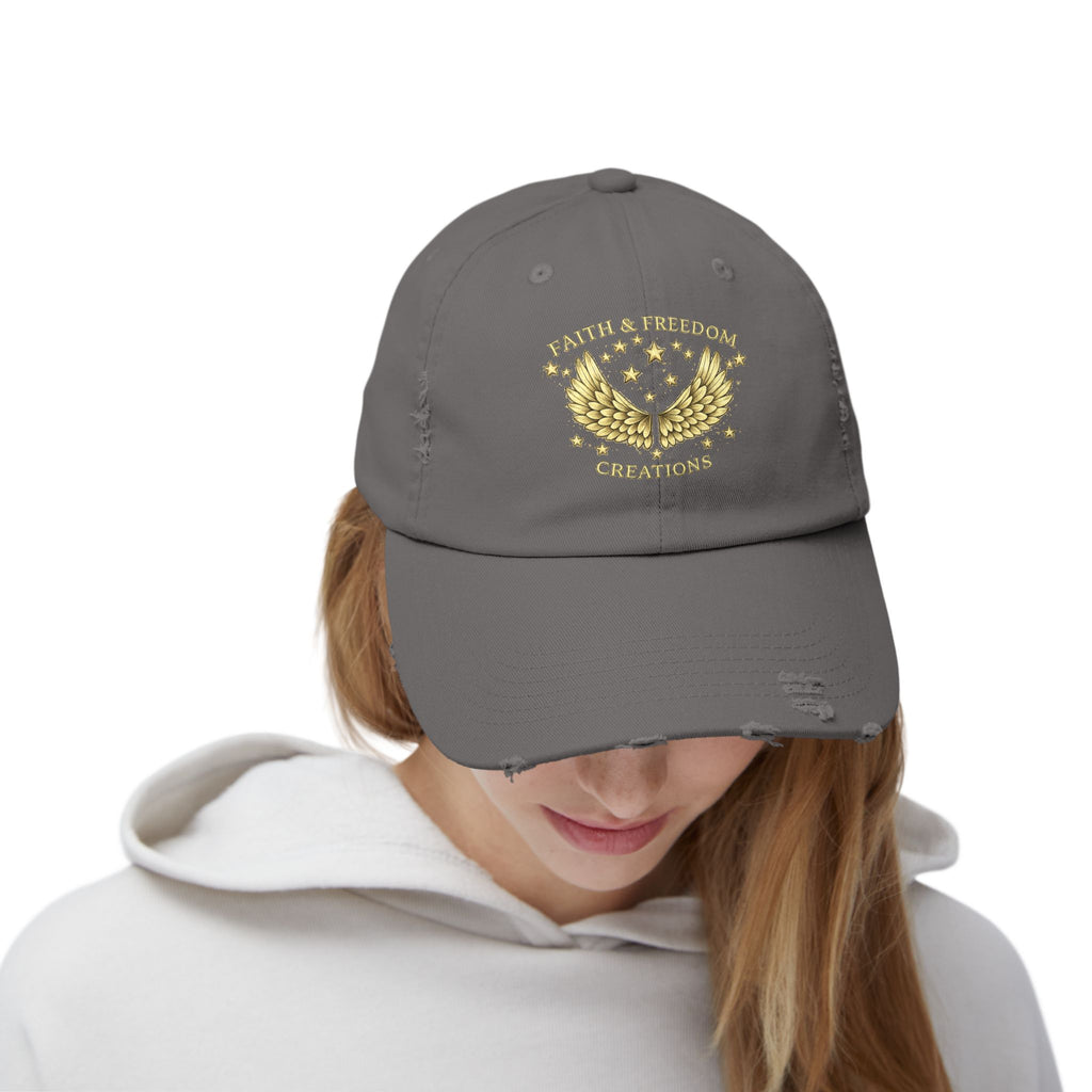 Faith & Freedom – Distressed Cap | Vintage Winged Stars Embroidered Hat