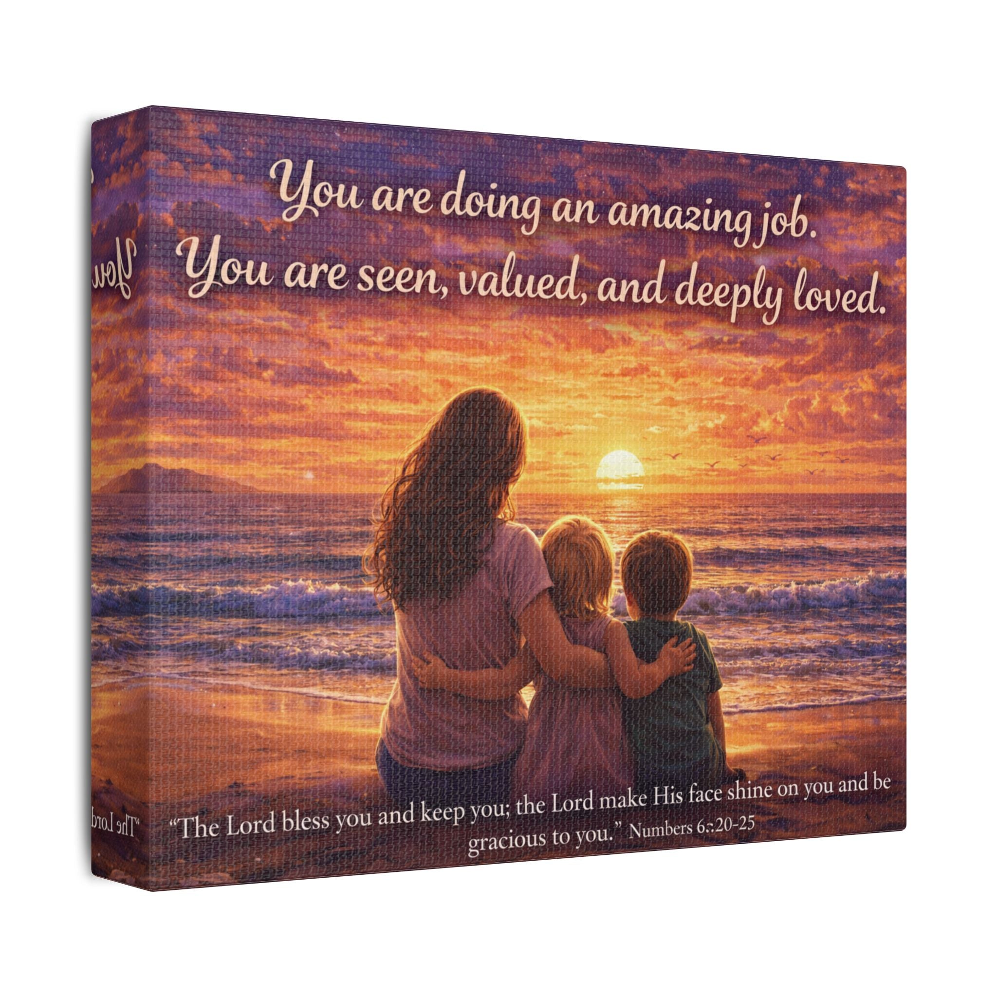 Inspirational Family Sunset Canvas – “You Are Doing an Amazing Job” Wall Art | Encouragement Canvas for Mom