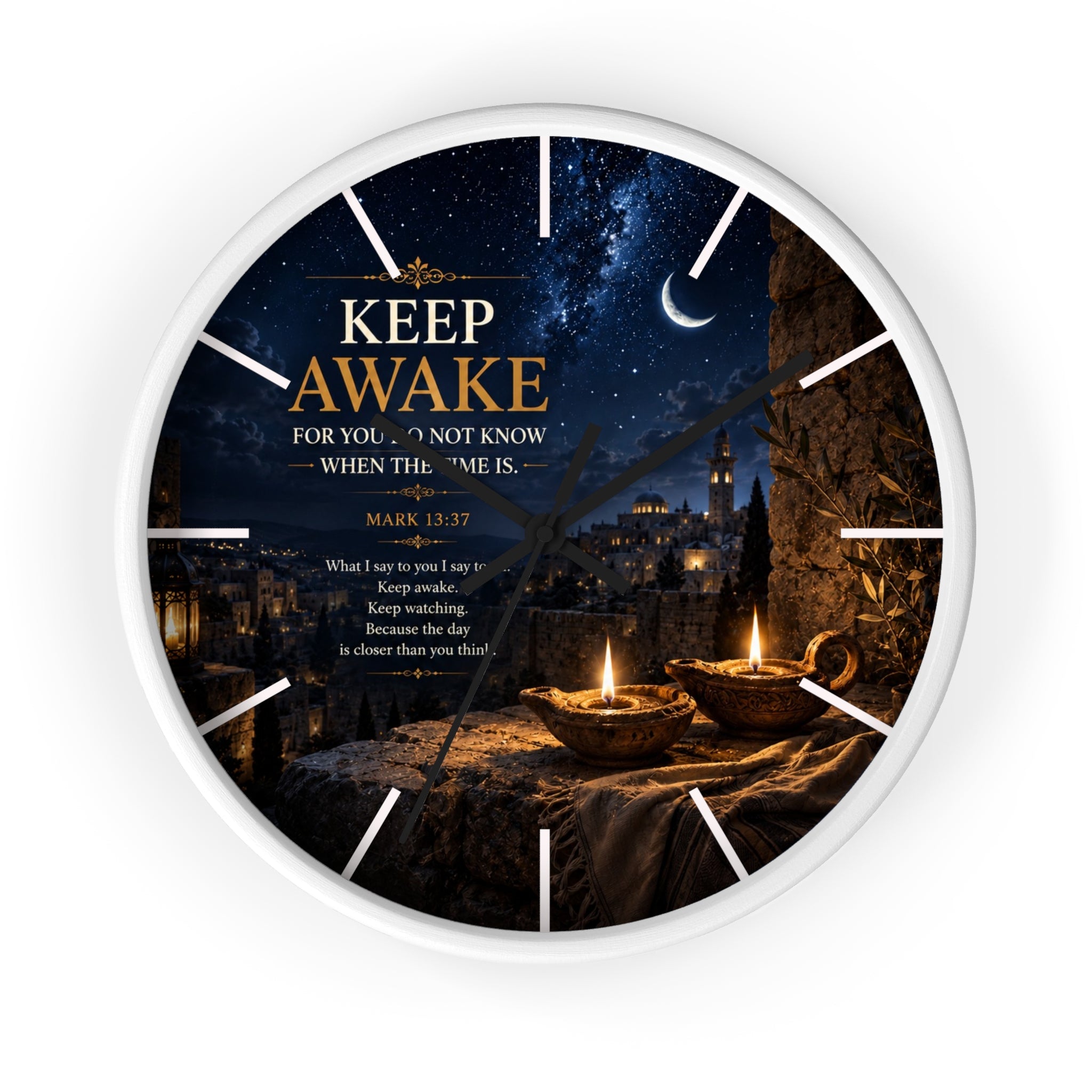 Keep Awake Wall Clock | Mark 13:37 Christian Nightscape Clock | Inspirational Faith Decor