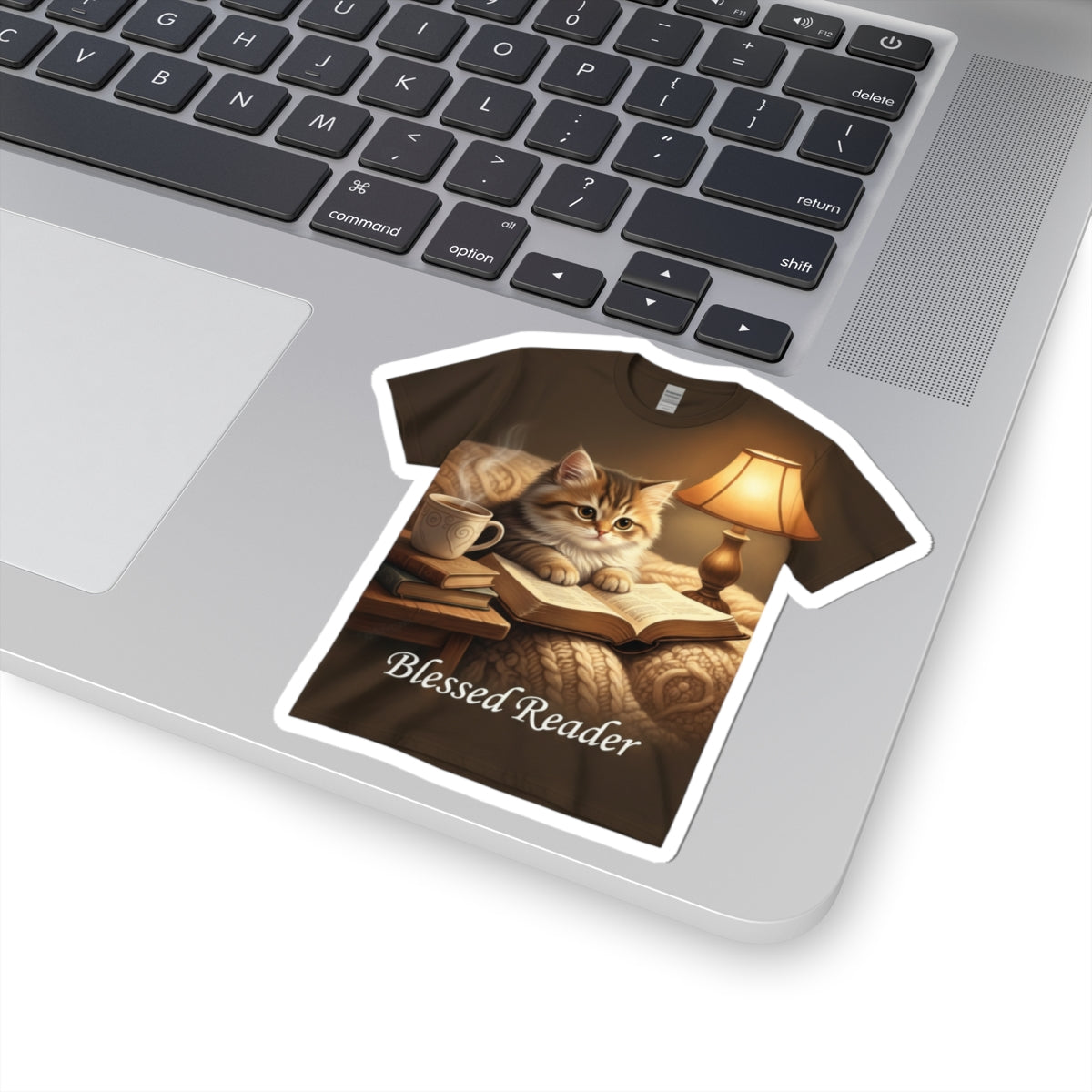 Blessed Reader Cat Sticker – Cozy Book Lover Kiss-Cut Decal | Cute Reading Cat Laptop Sticker