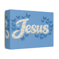 Jesus Floral Blue Butterfly Canvas Wall Art – Christian Satin Faith Print | Inspirational Home Decor