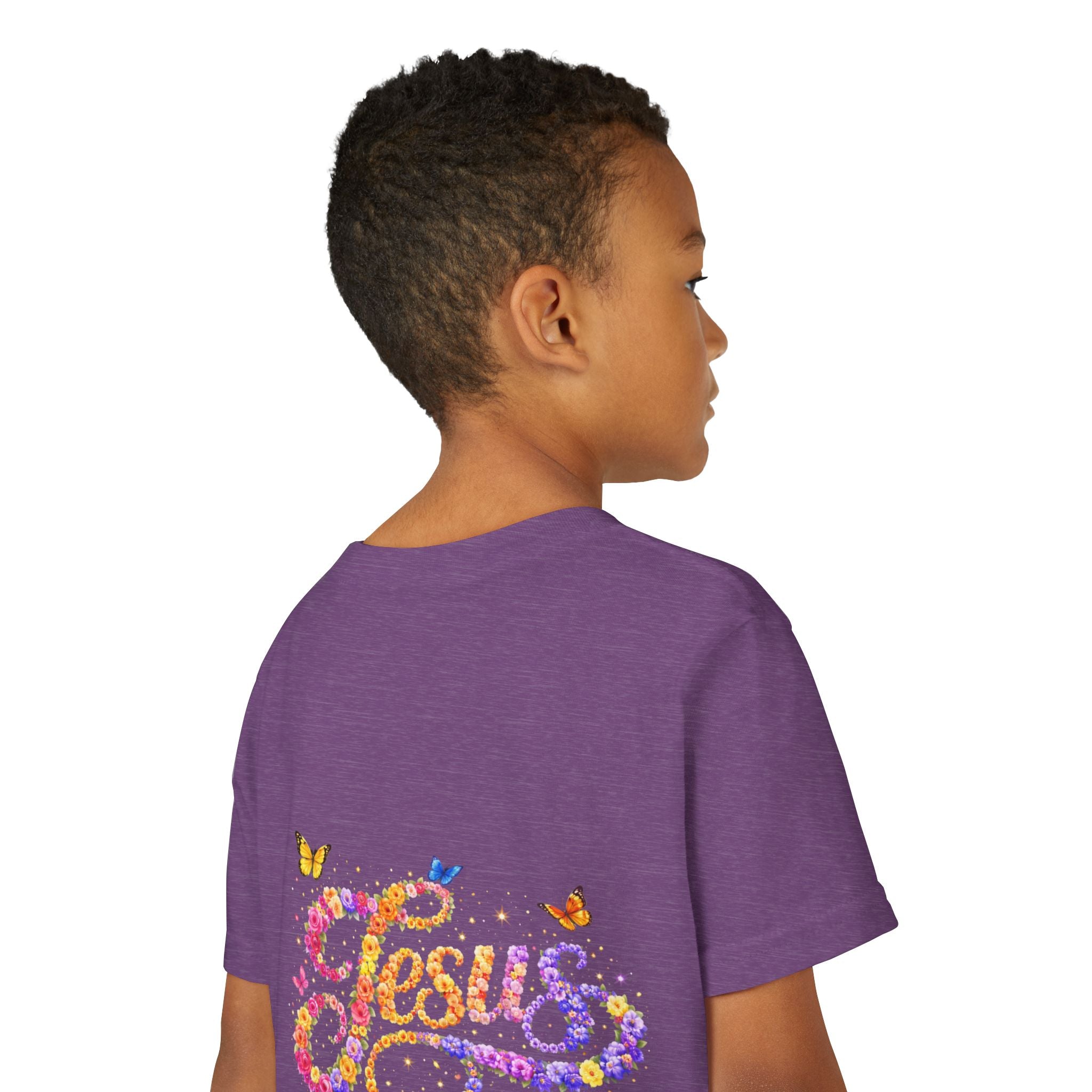 Youth Jesus Floral Script T-Shirt – Butterfly Christian Kids Tee | Faith Youth Shirt