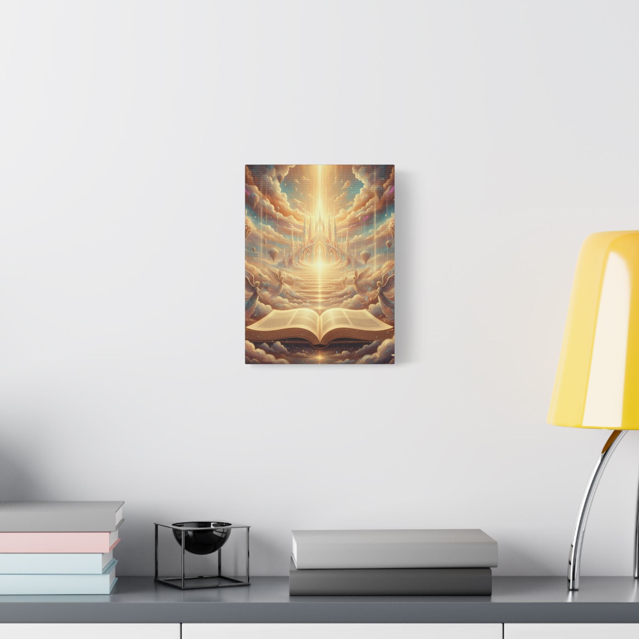Heavenly Scripture Canvas — Radiant Open Bible Wall Art