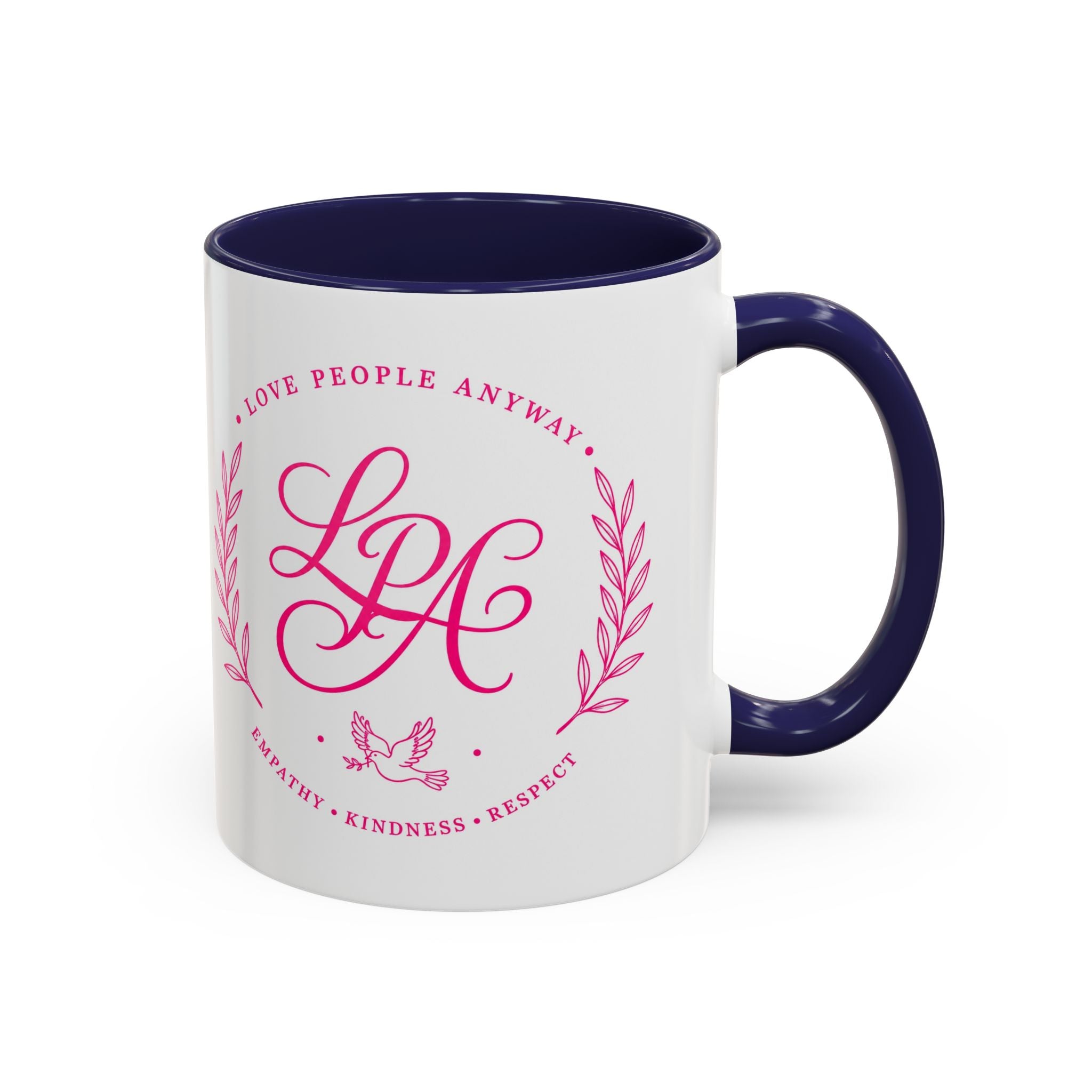 Love People Anyway Coffee Mug | Inspirational Pink Monogram Mug | Faith Freedom Creations