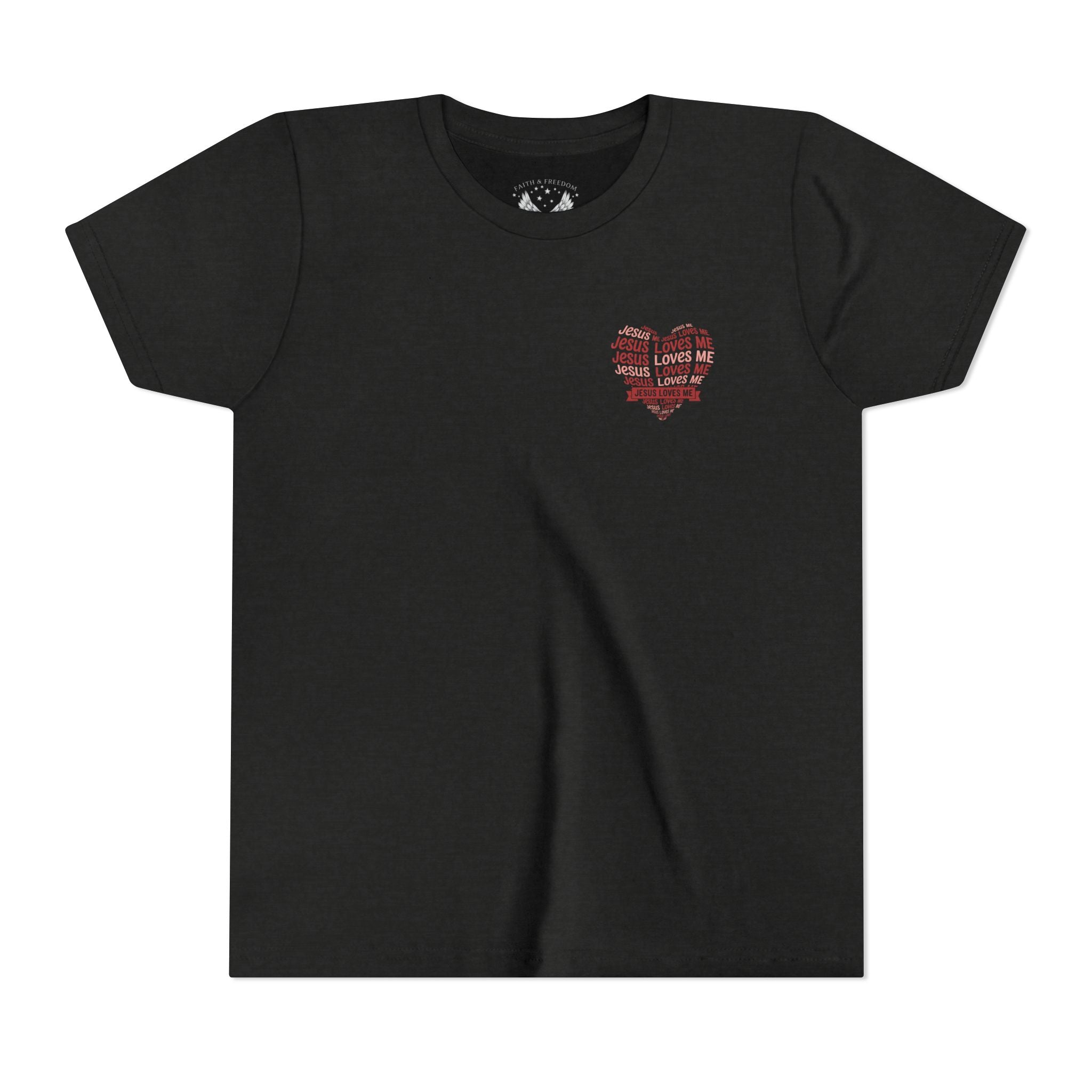Jesus Loves Me Youth T-Shirt – Heart Word Cloud Christian Kids Tee | Faith Inspired Youth Shirt