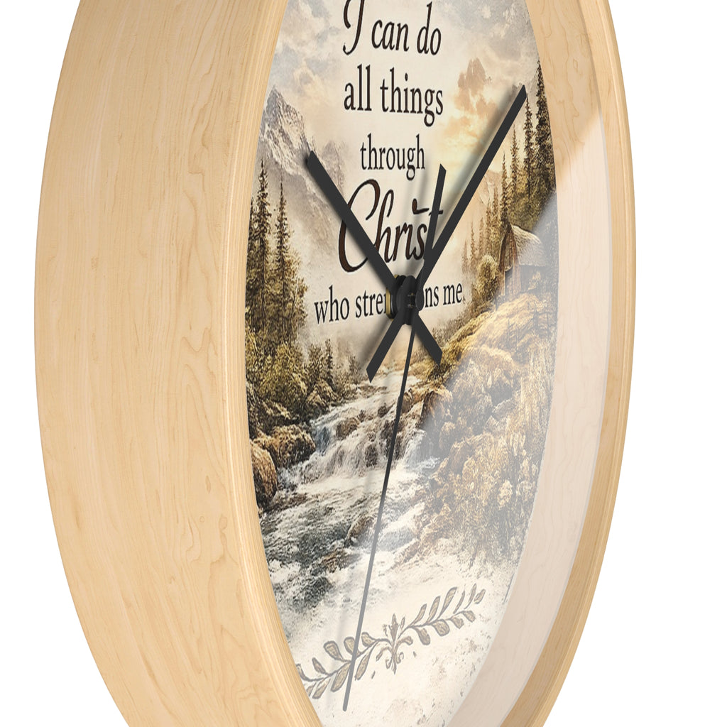 Philippians 4:13 Wall Clock | Inspirational Christian Scripture Clock | Rustic Cabin Faith Decor