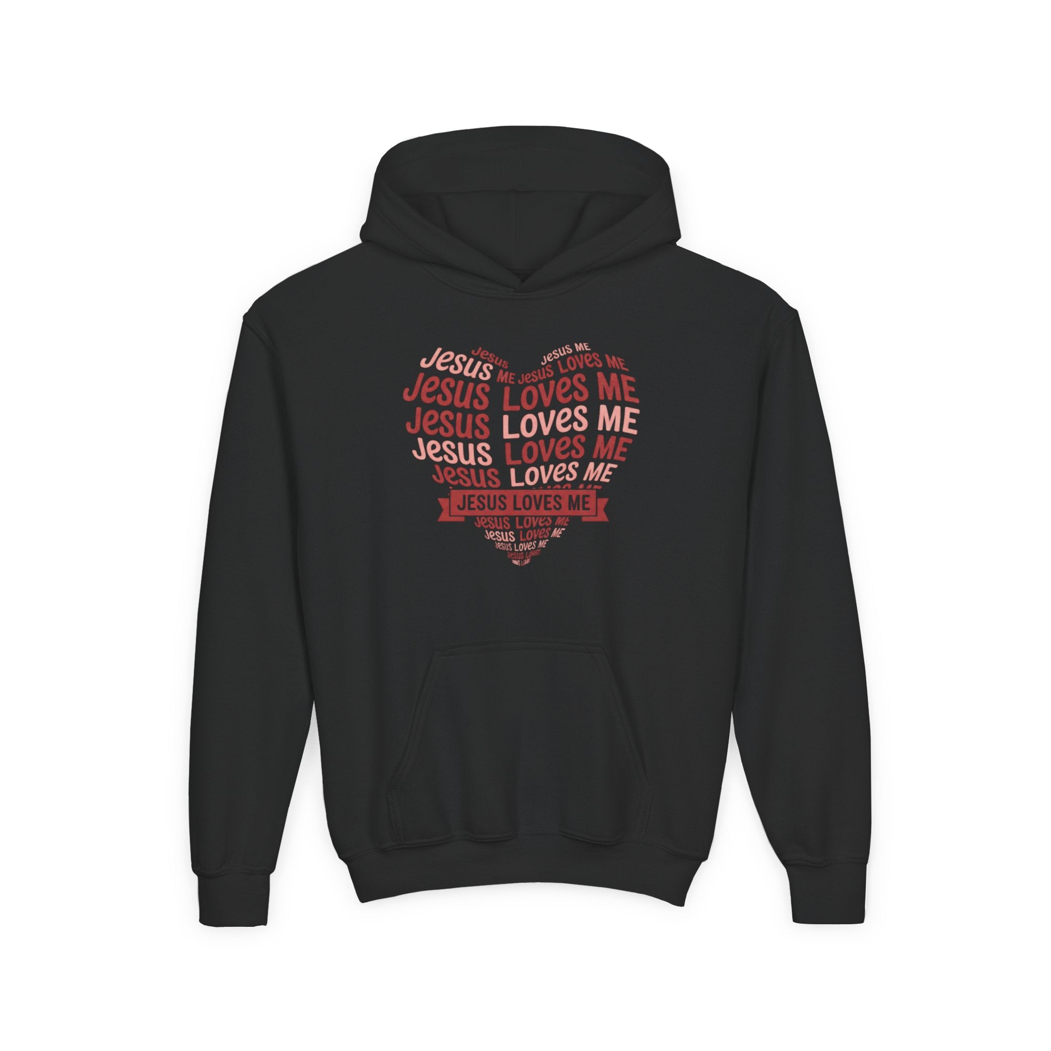 Jesus Loves Me Youth Hoodie – Heart Word Cloud Christian Kids Sweatshirt | Faith Inspired Kids Apparel
