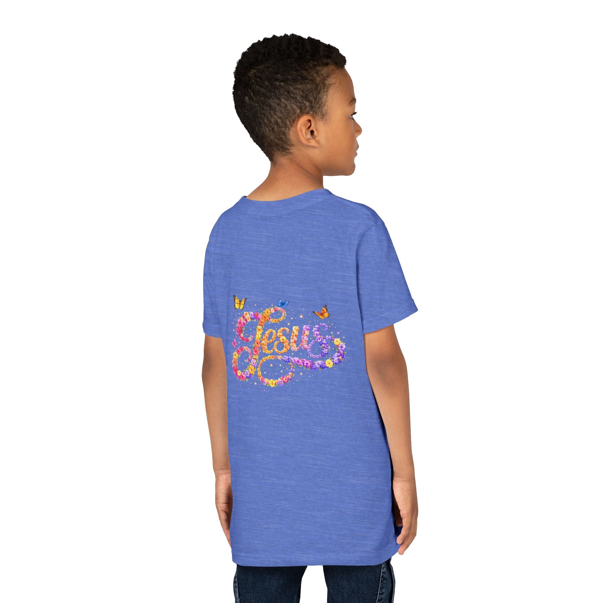 Youth Jesus Floral Script T-Shirt – Butterfly Christian Kids Tee | Faith Youth Shirt