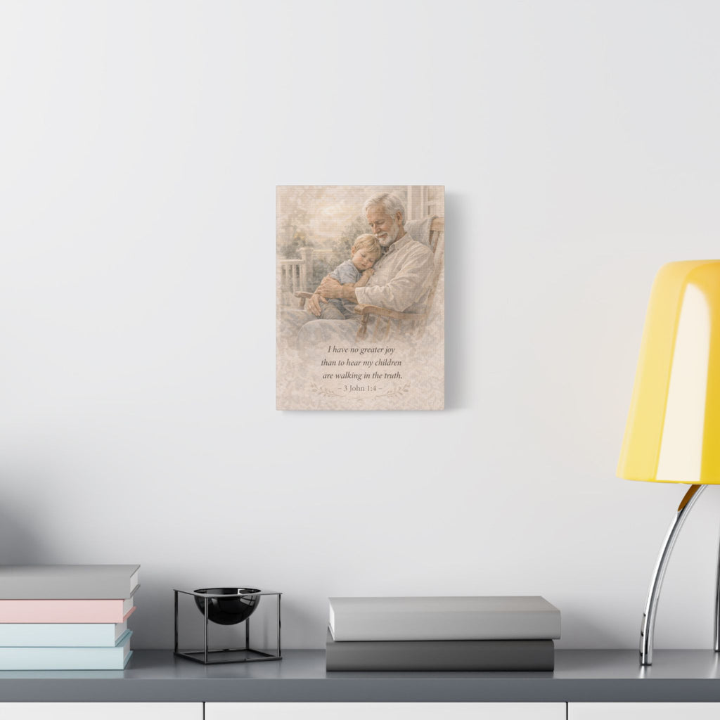 Grandfather and Grandson Canvas Print – 3 John 1:4 Scripture Wall Art | Faith Inspired Family Artwork